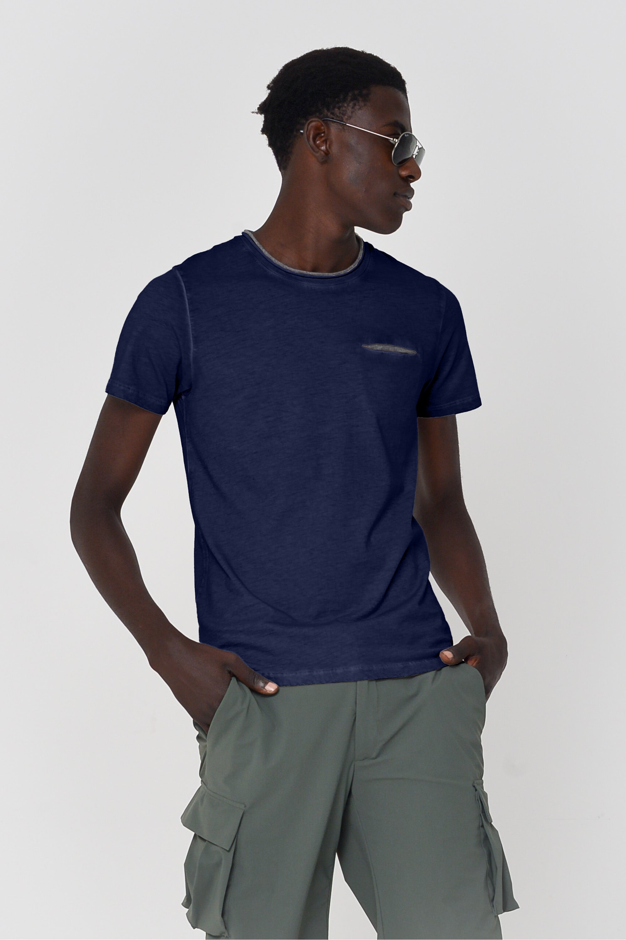 Contrast Detail T-Shirt - Navy