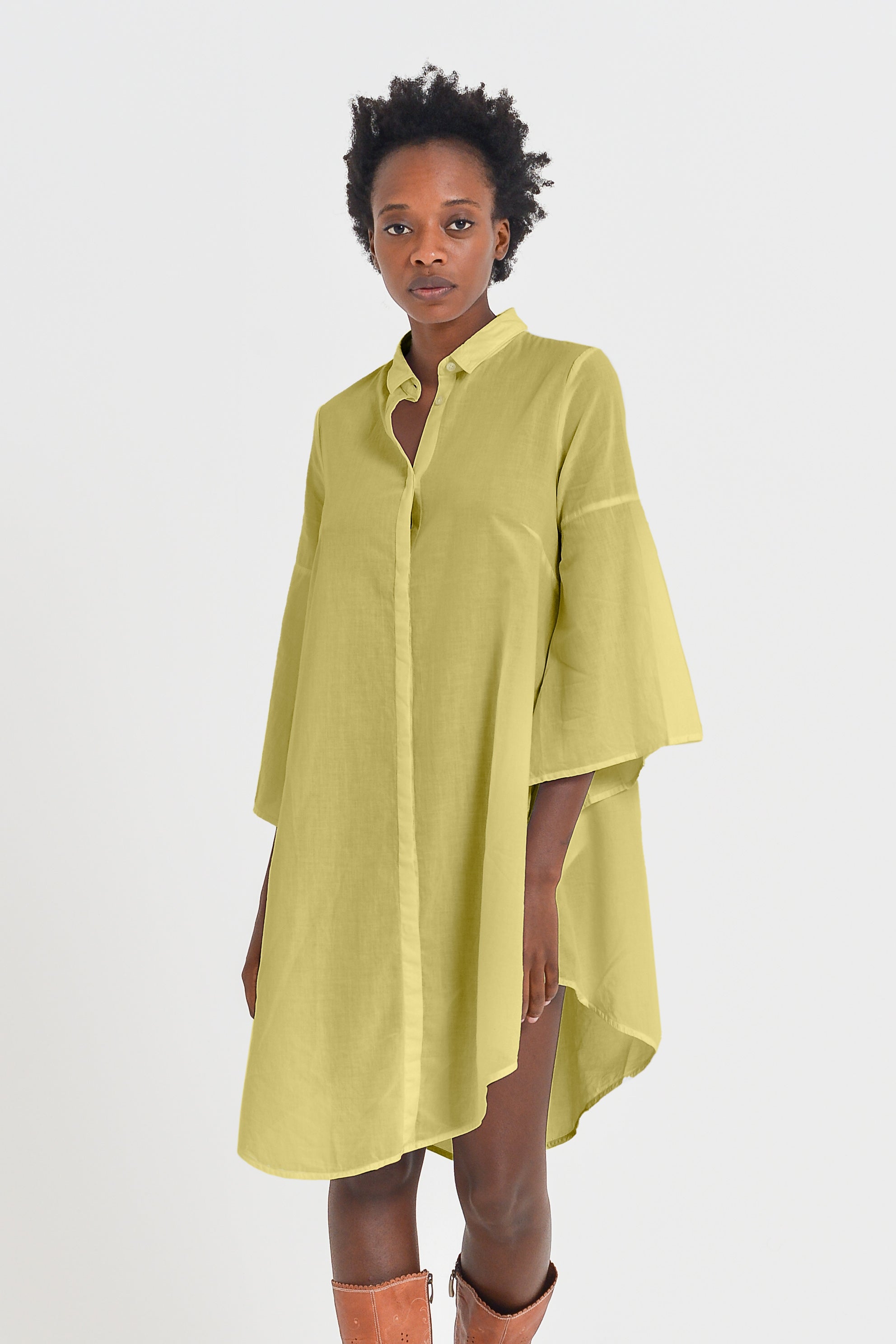 Offset Cotton Shirt Dress - Pistacchio