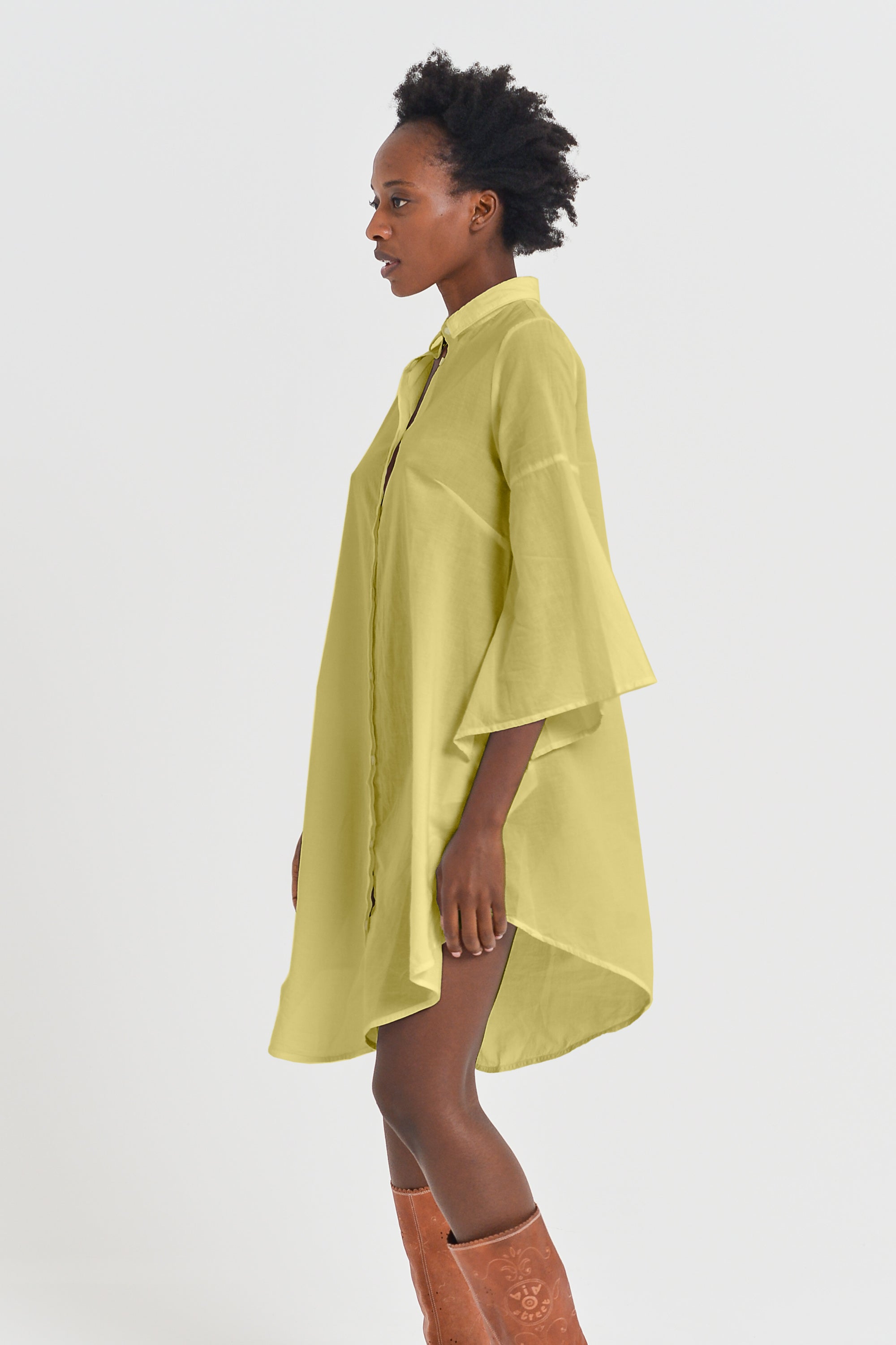 Offset Cotton Shirt Dress - Pistacchio