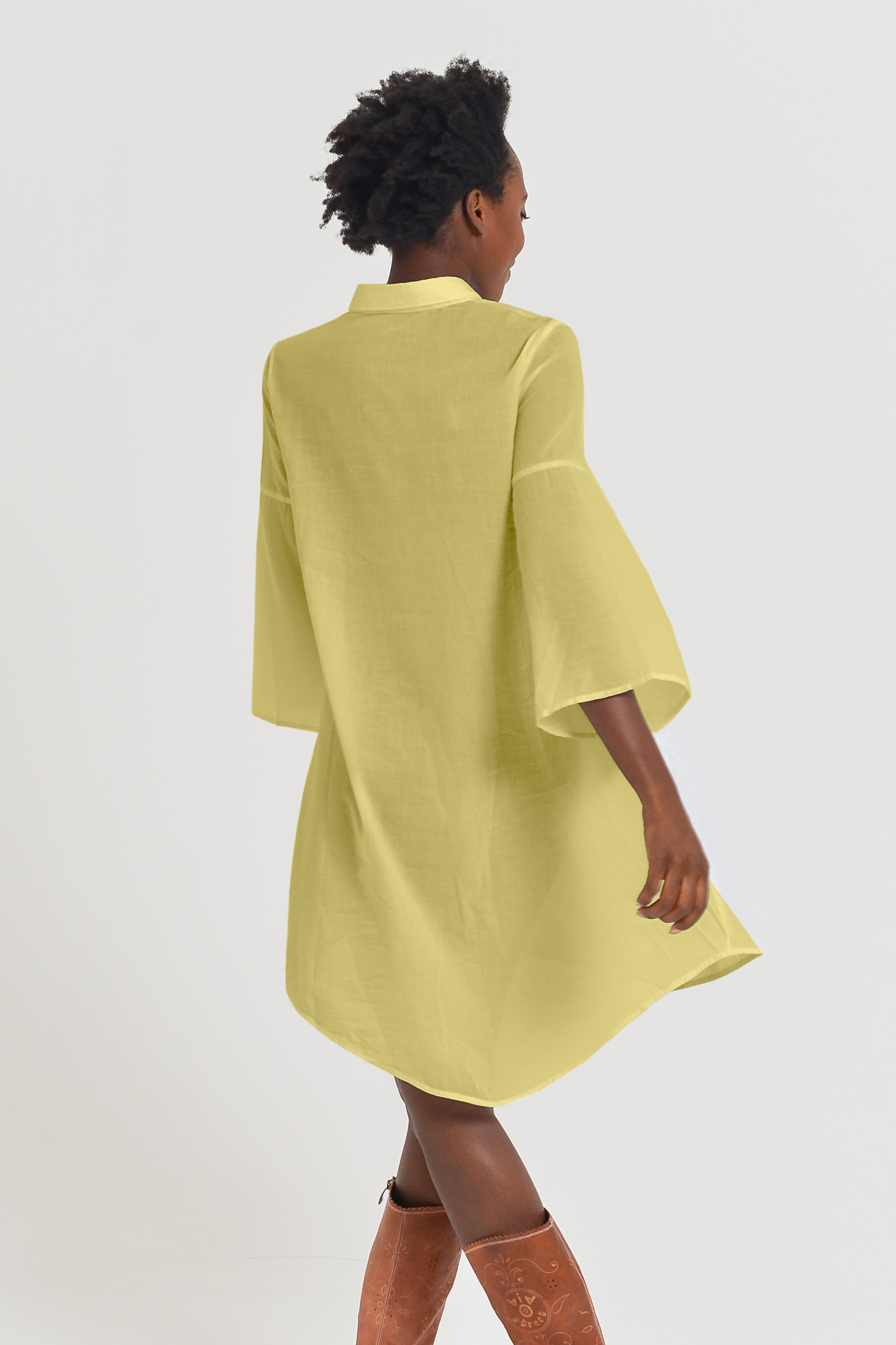 Offset Cotton Shirt Dress - Pistacchio