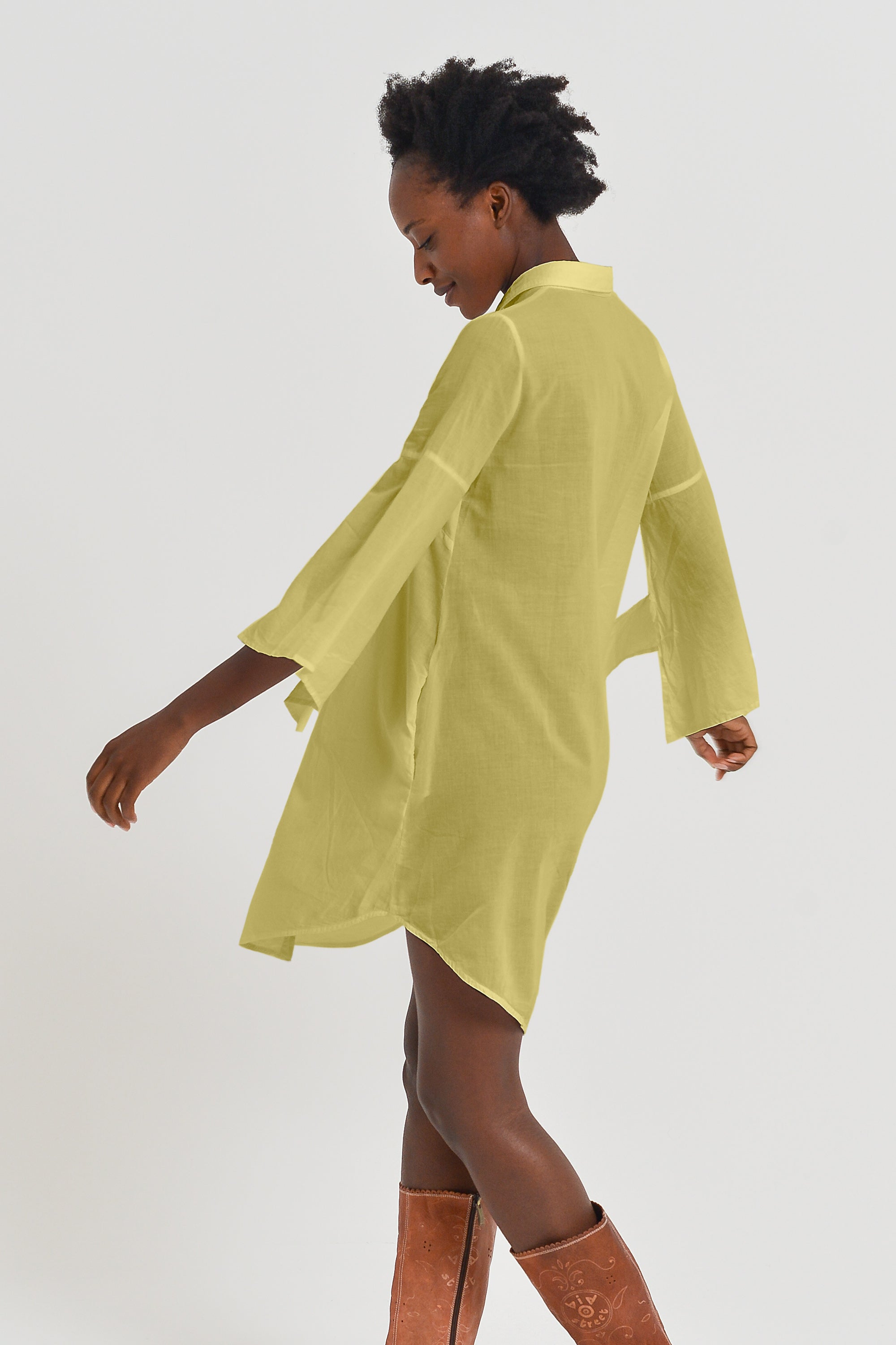 Offset Cotton Shirt Dress - Pistacchio