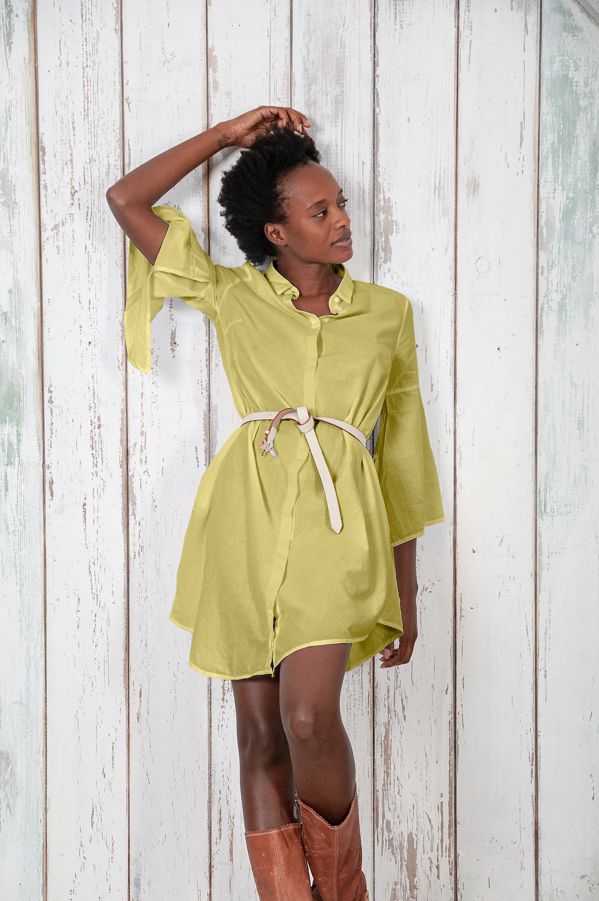 Offset Cotton Shirt Dress - Pistacchio