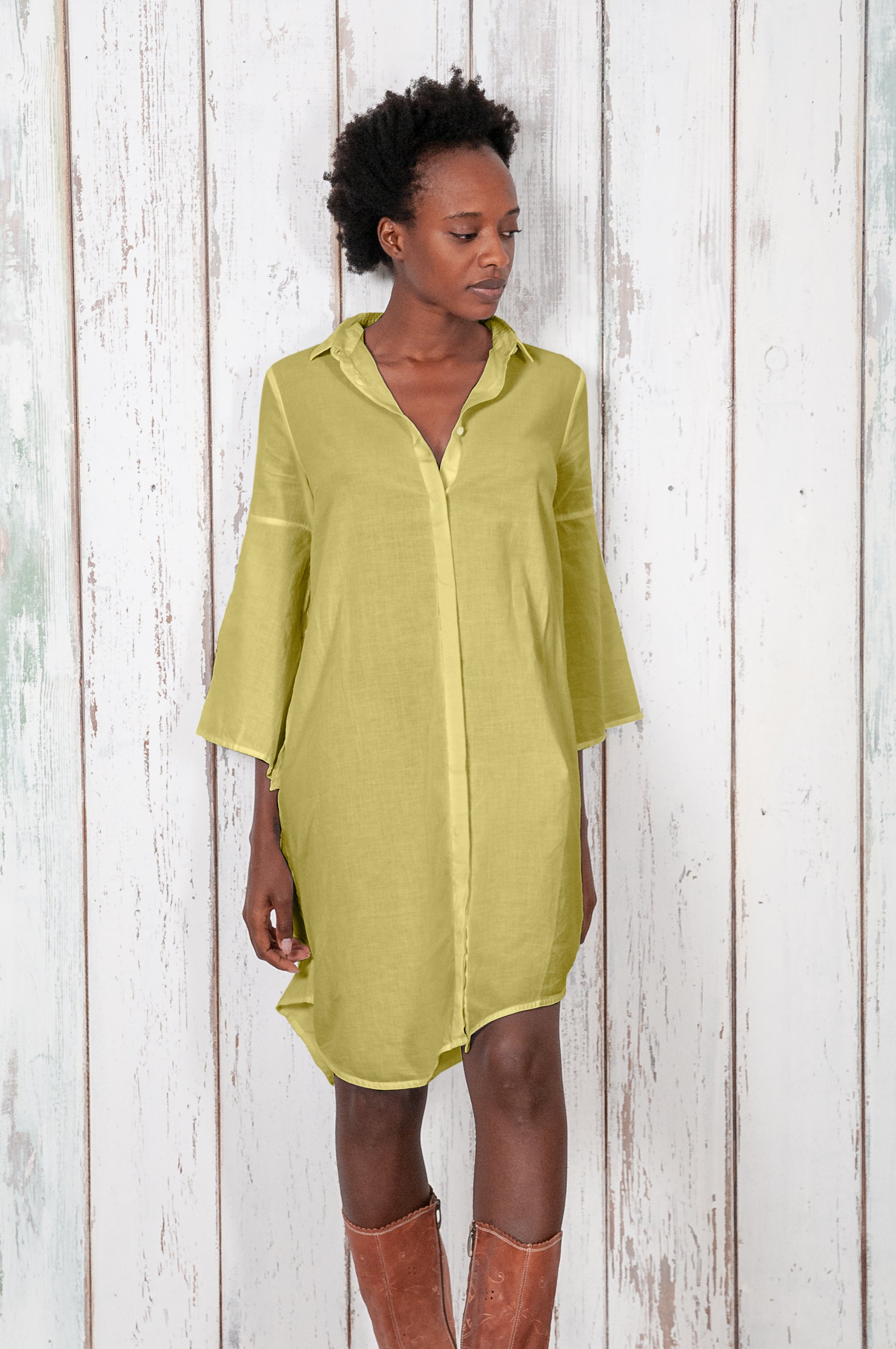 Offset Cotton Shirt Dress - Pistacchio