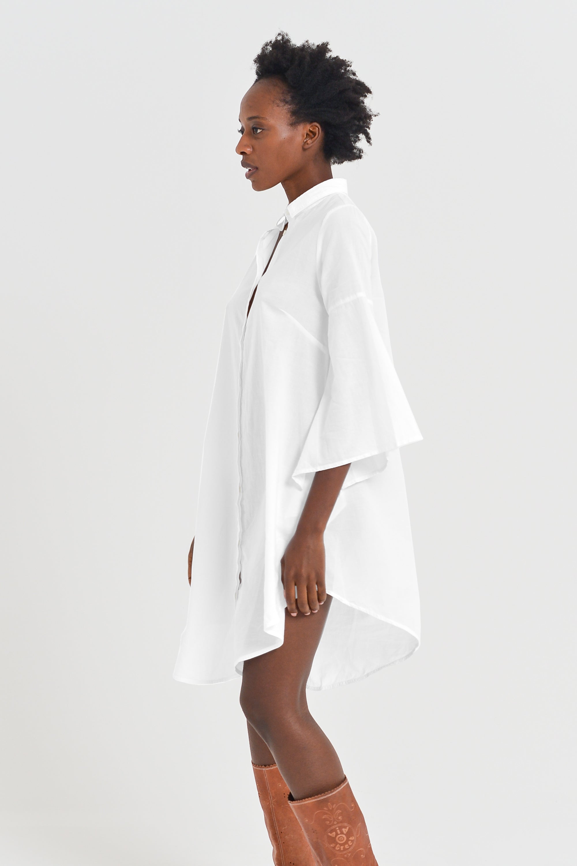 Offset Cotton Shirt Dress - White