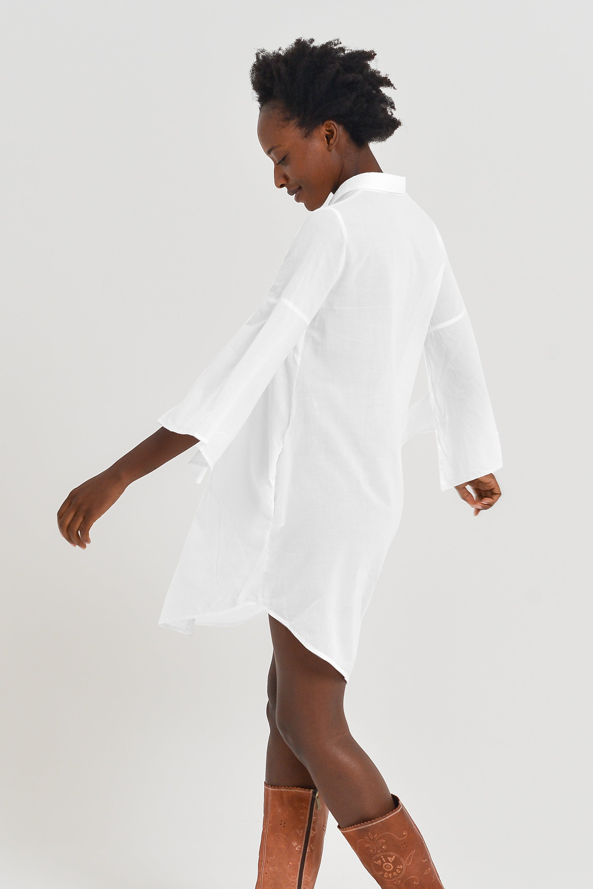 Offset Cotton Shirt Dress - White