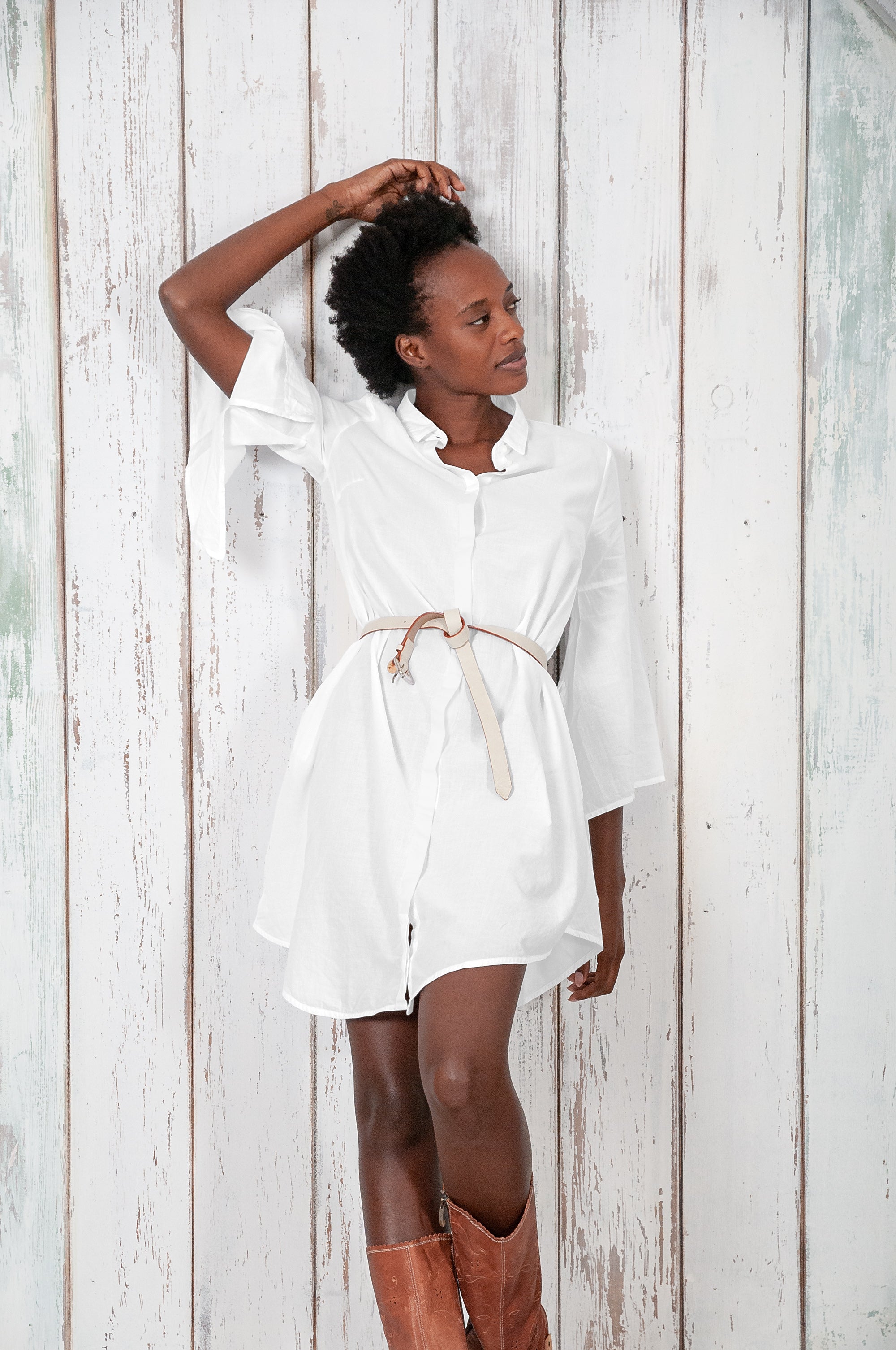 Offset Cotton Shirt Dress - White