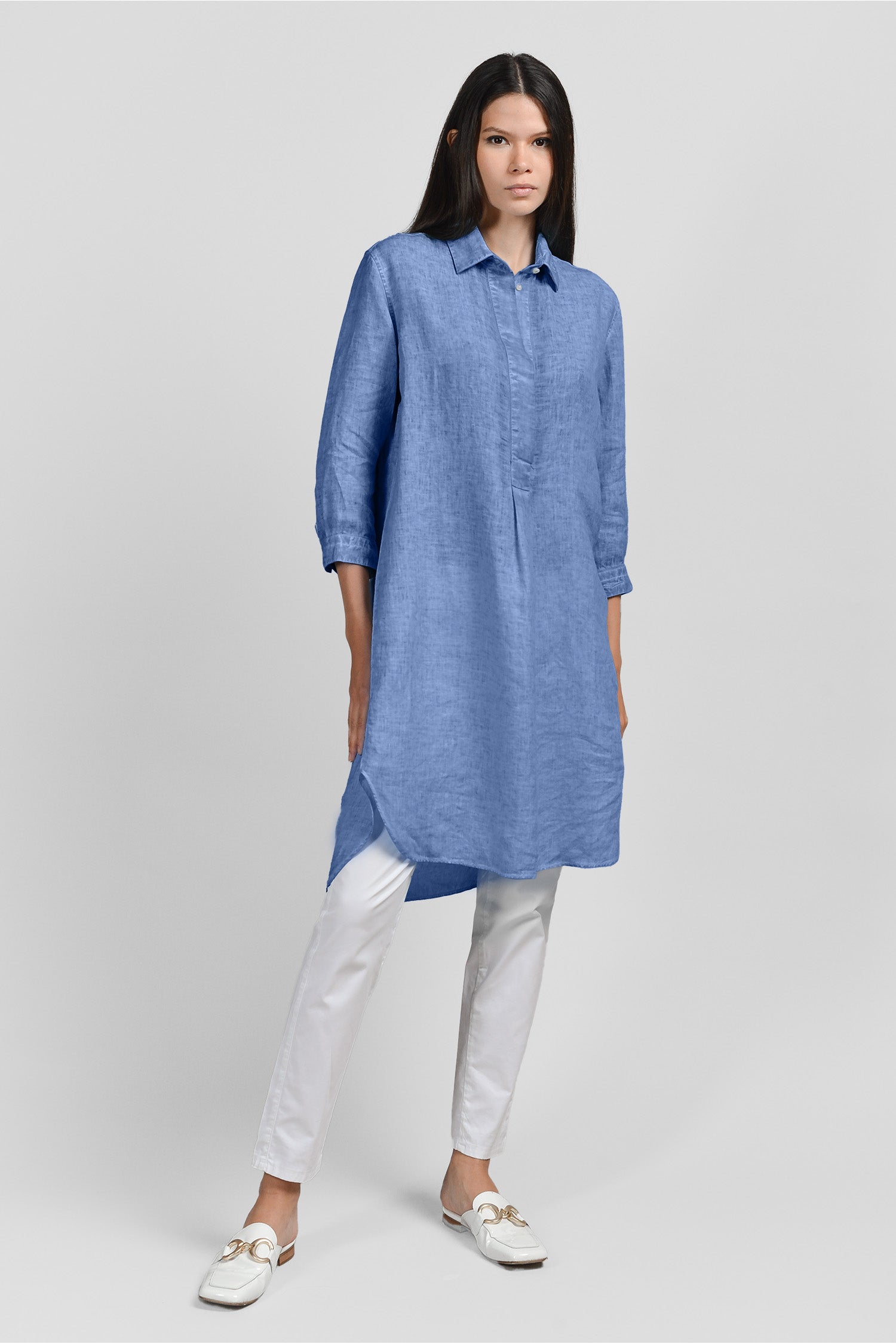 Midi Length Linen Shirtdress Bay