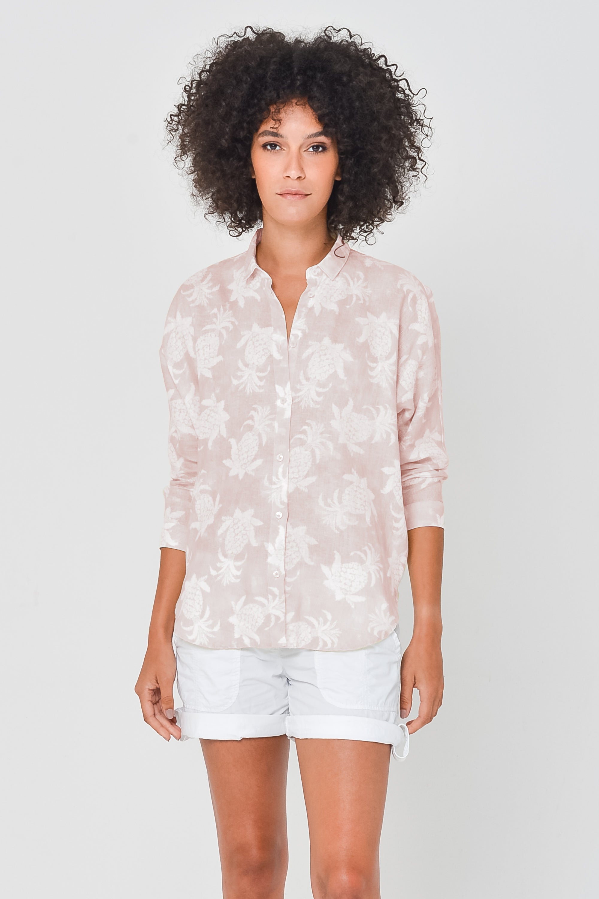 Ollie Blouse in Pineapple Print Linen - Bali