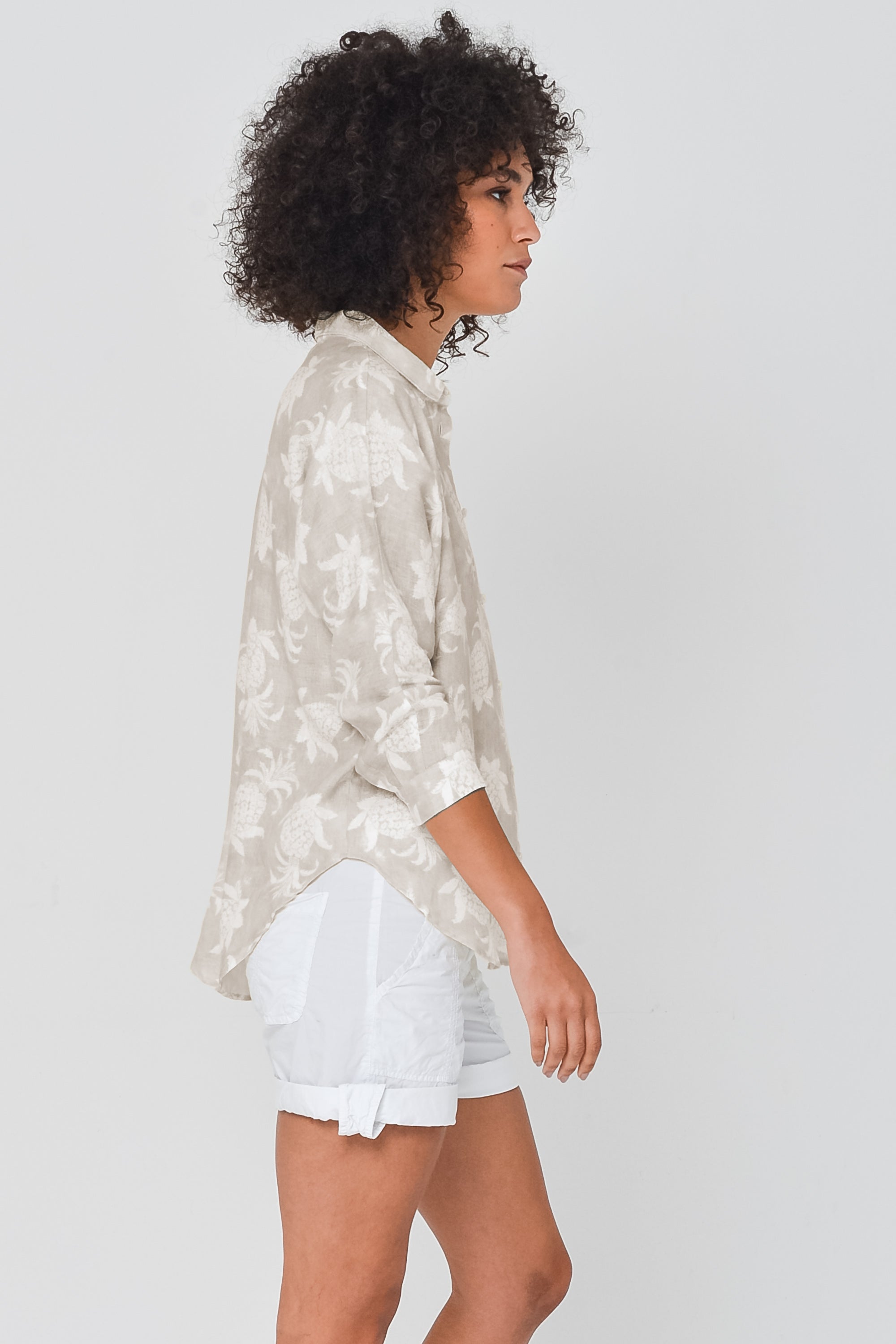 Ollie Blouse in Pineapple Print Linen - Canapa