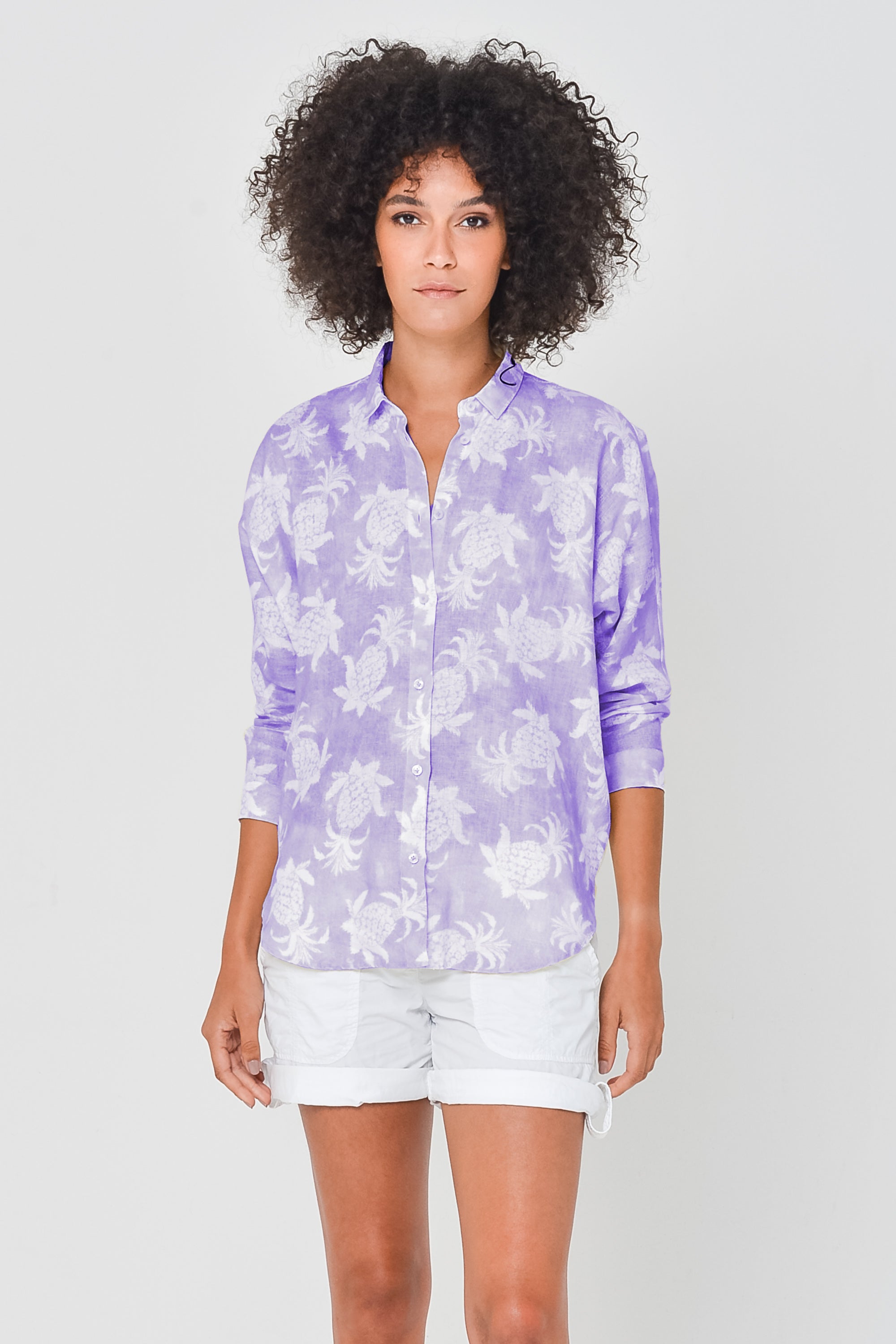 Ollie Blouse in Pineapple Print Linen - Mauve