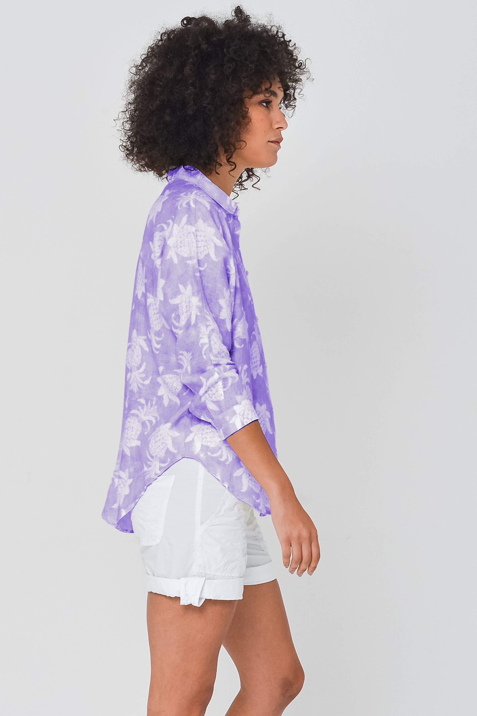 Ollie Blouse in Pineapple Print Linen - Mauve