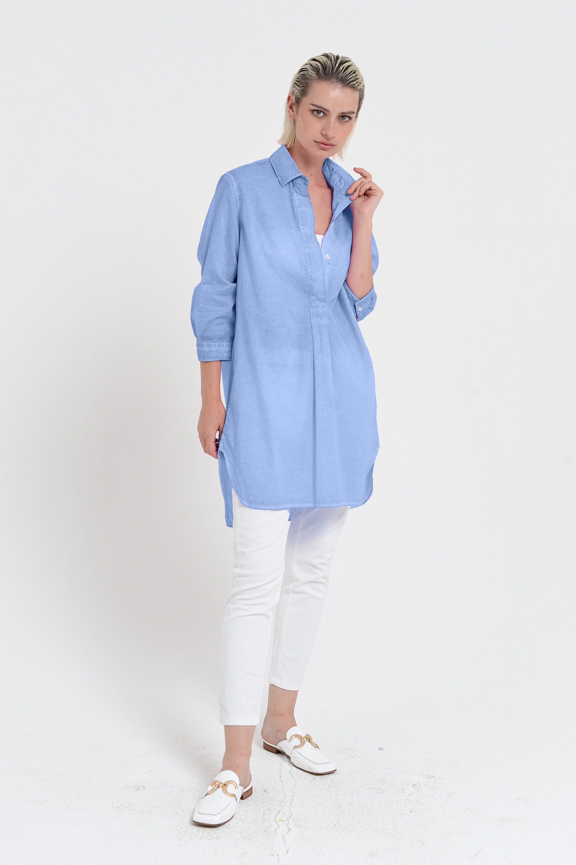 Women's Mini Shirtdress in Cotton Voile - Bay