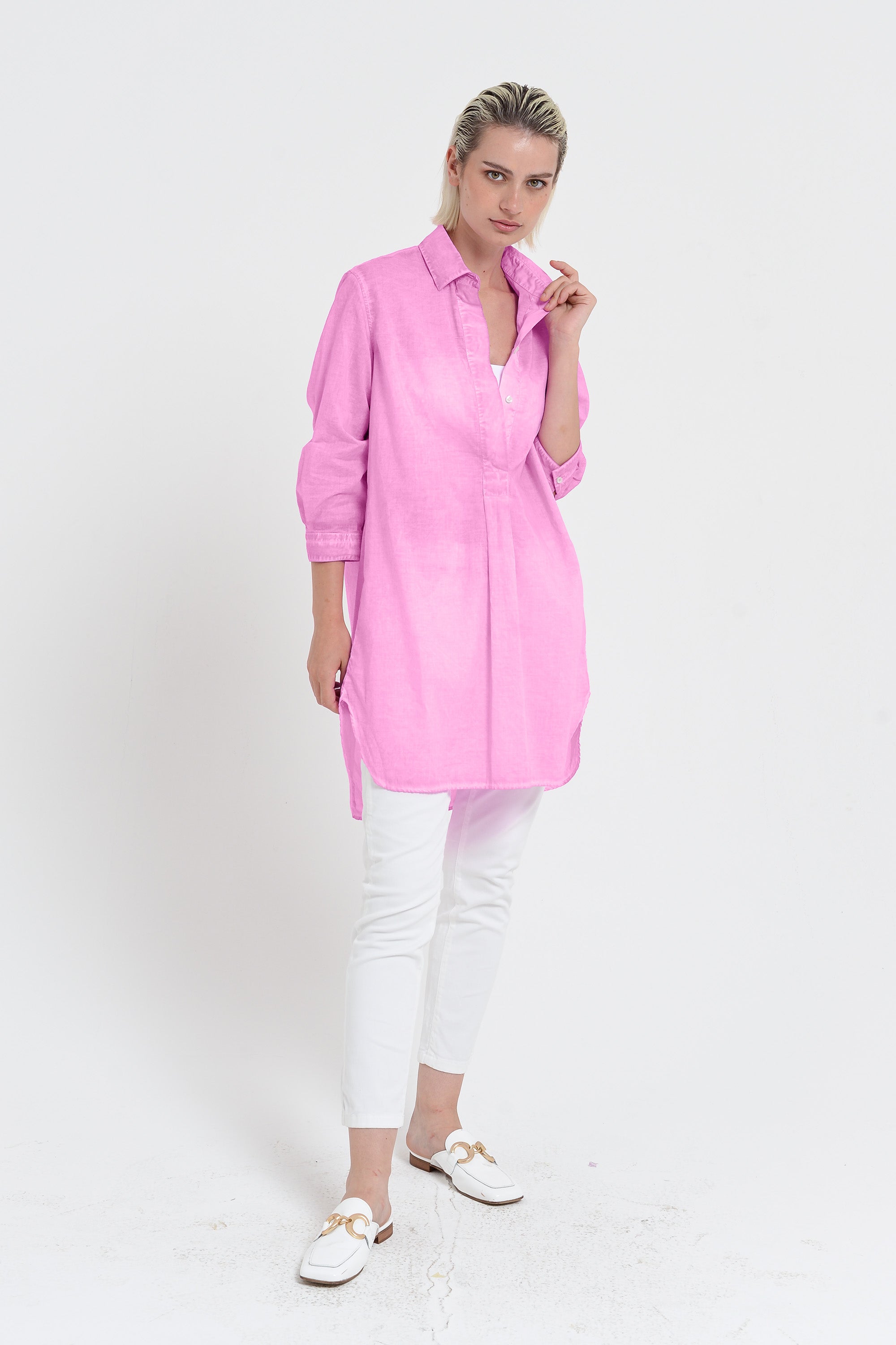 Women's Mini Shirtdress in Cotton Voile - Candy