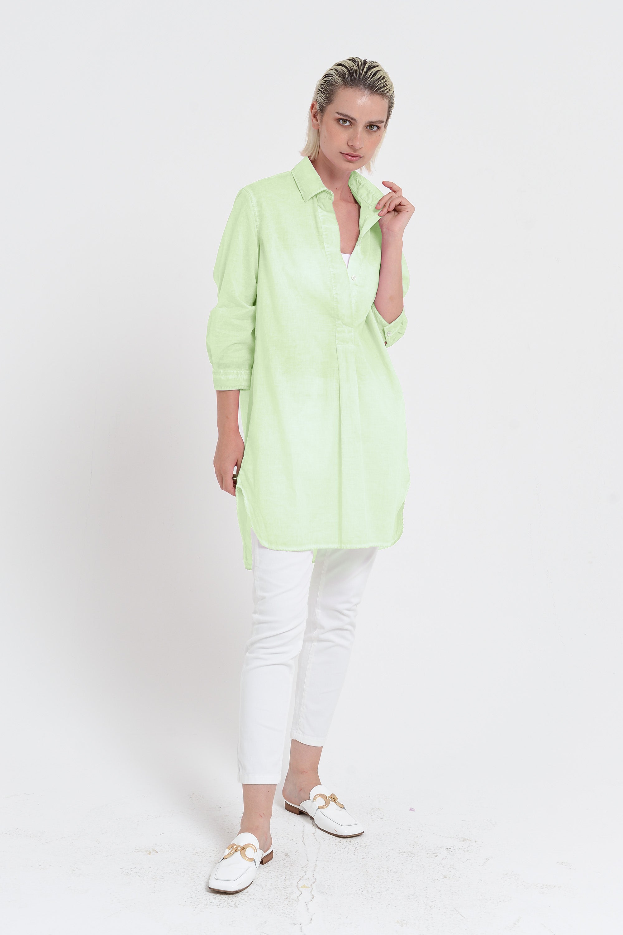 Women's Mini Shirtdress in Cotton Voile - Margarita