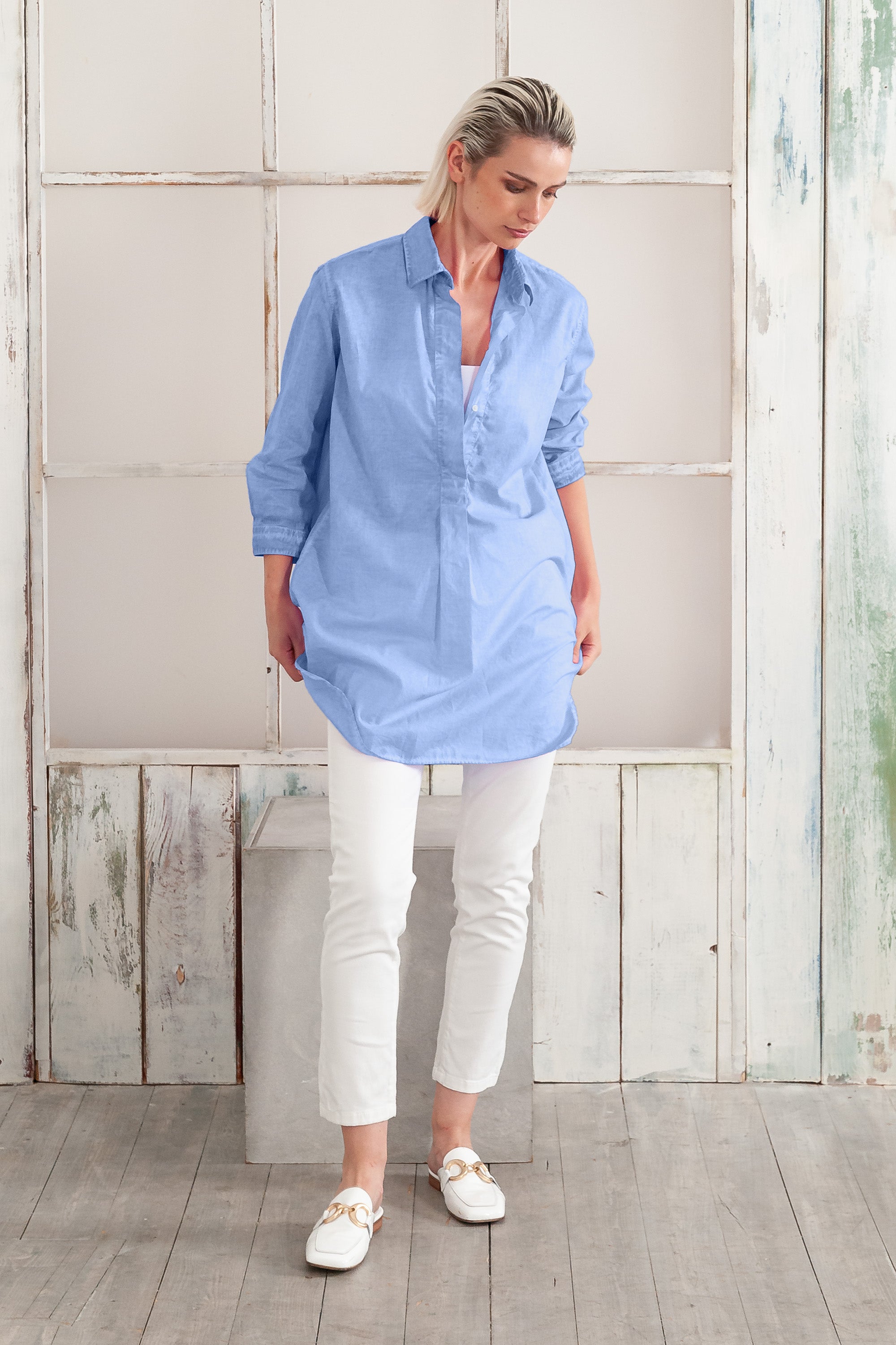 Women's Mini Shirtdress in Cotton Voile - Bay