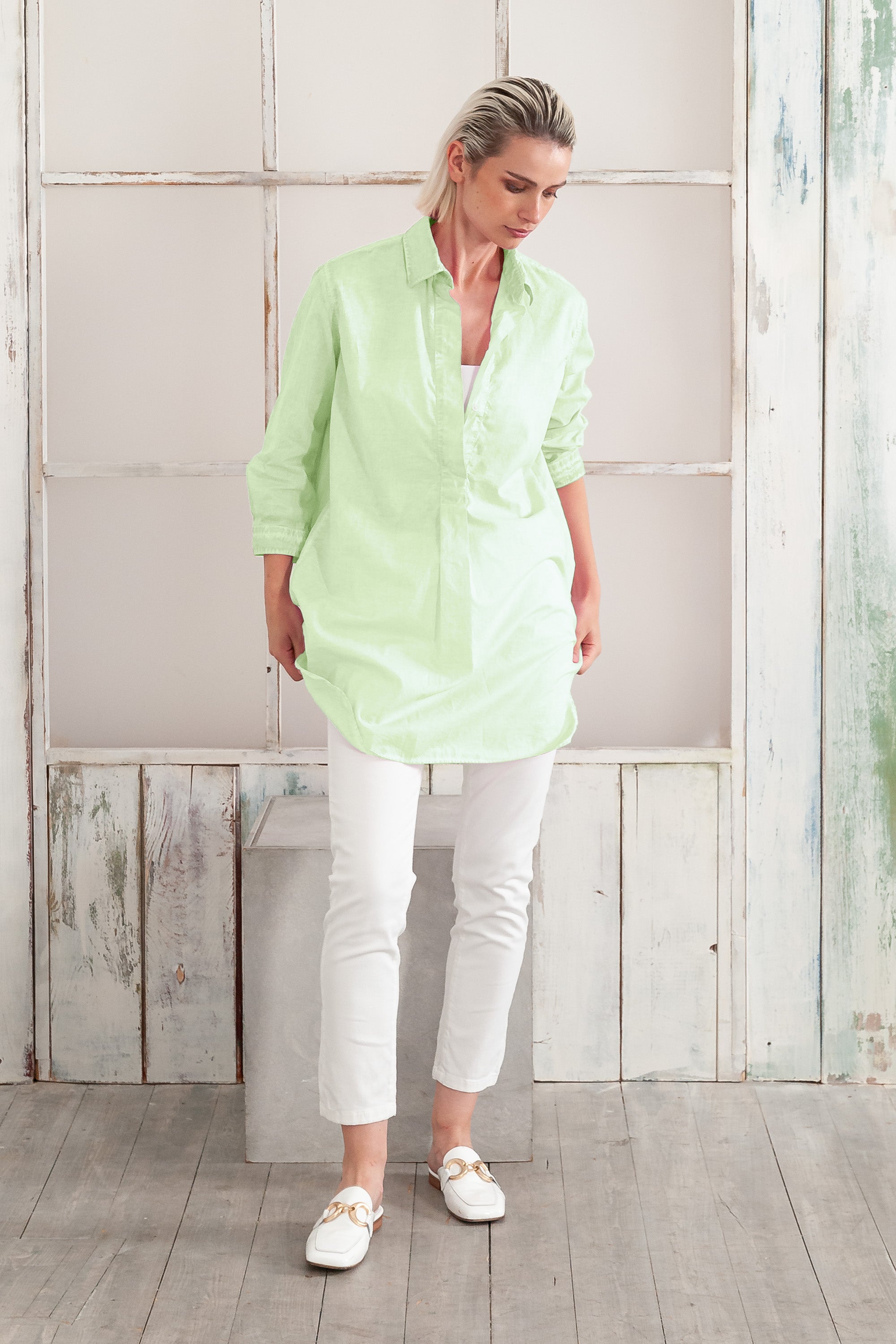 Women's Mini Shirtdress in Cotton Voile - Margarita