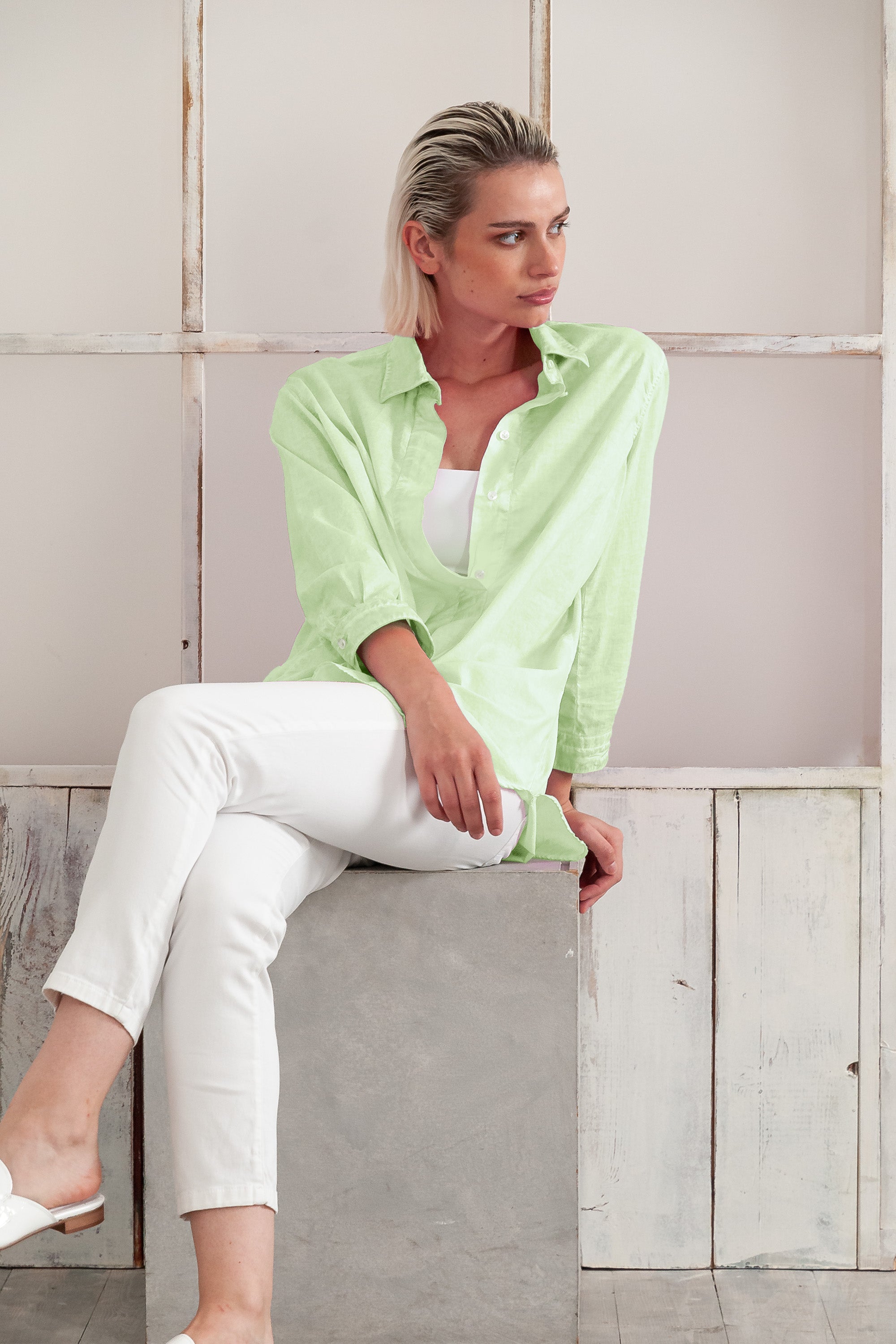 Women's Mini Shirtdress in Cotton Voile - Margarita