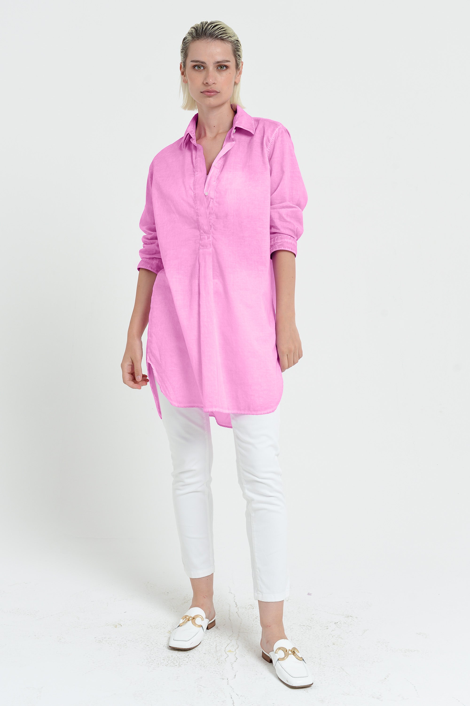 Women's Mini Shirtdress in Cotton Voile - Candy