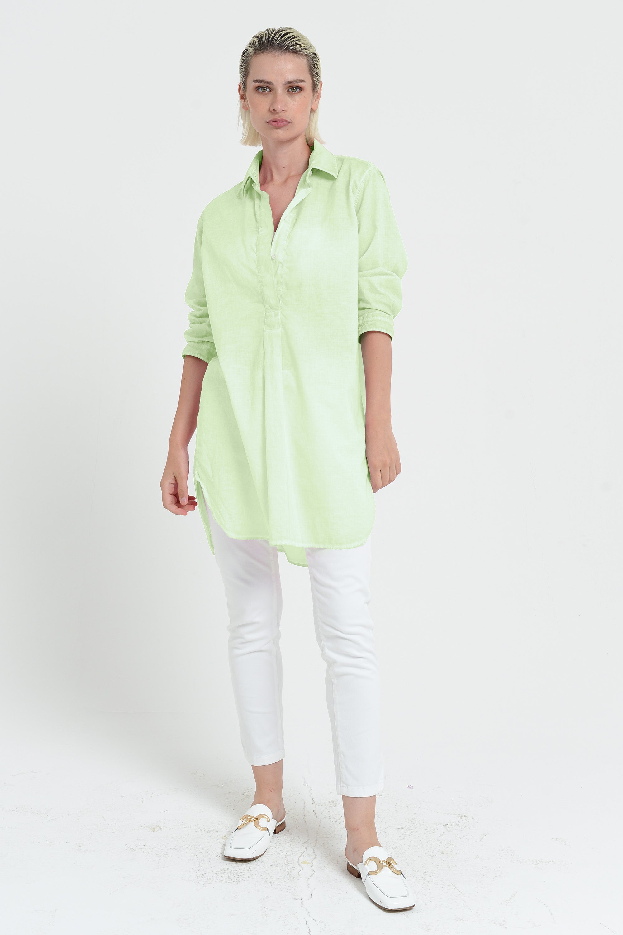 Women's Mini Shirtdress in Cotton Voile - Margarita