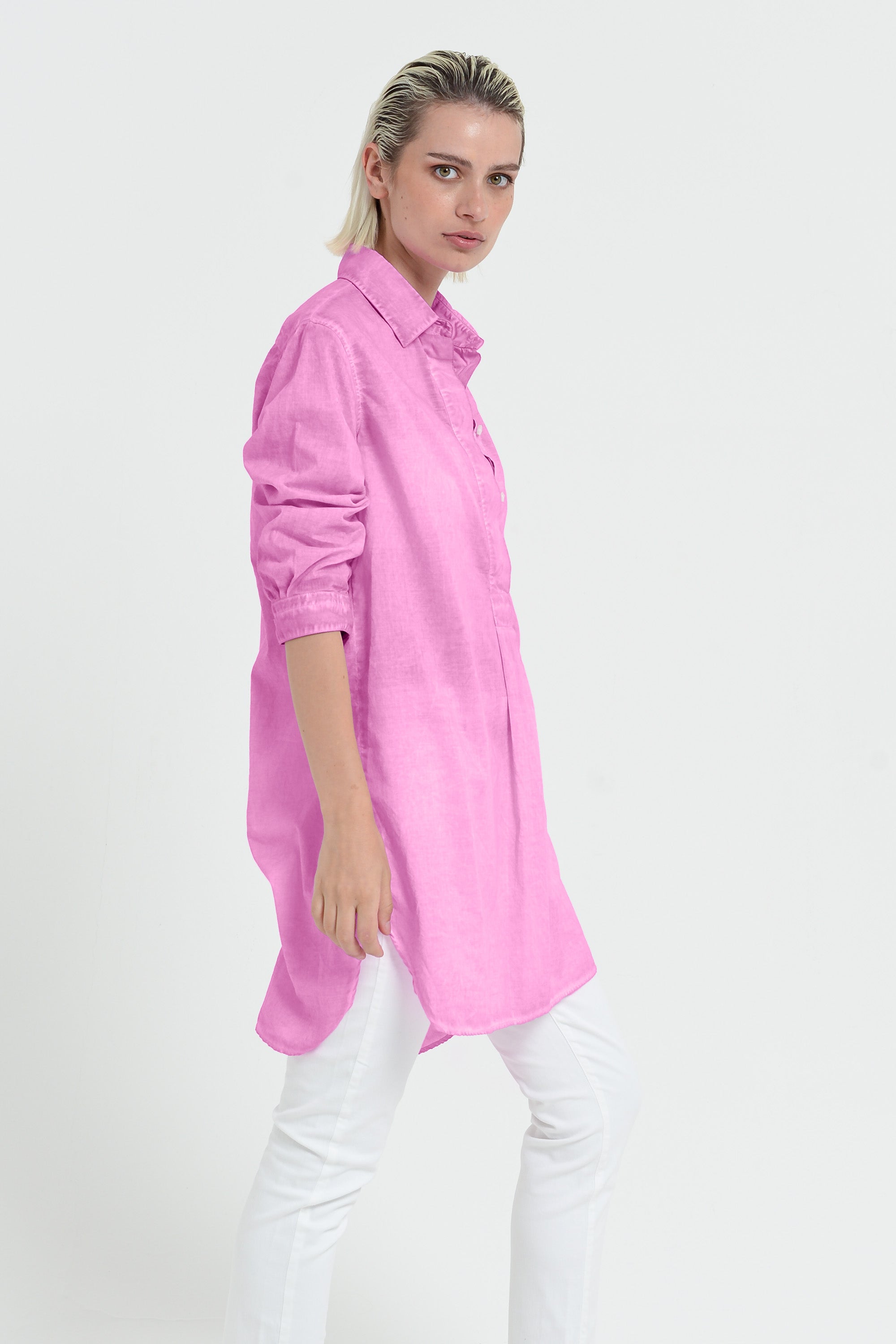 Women's Mini Shirtdress in Cotton Voile - Candy