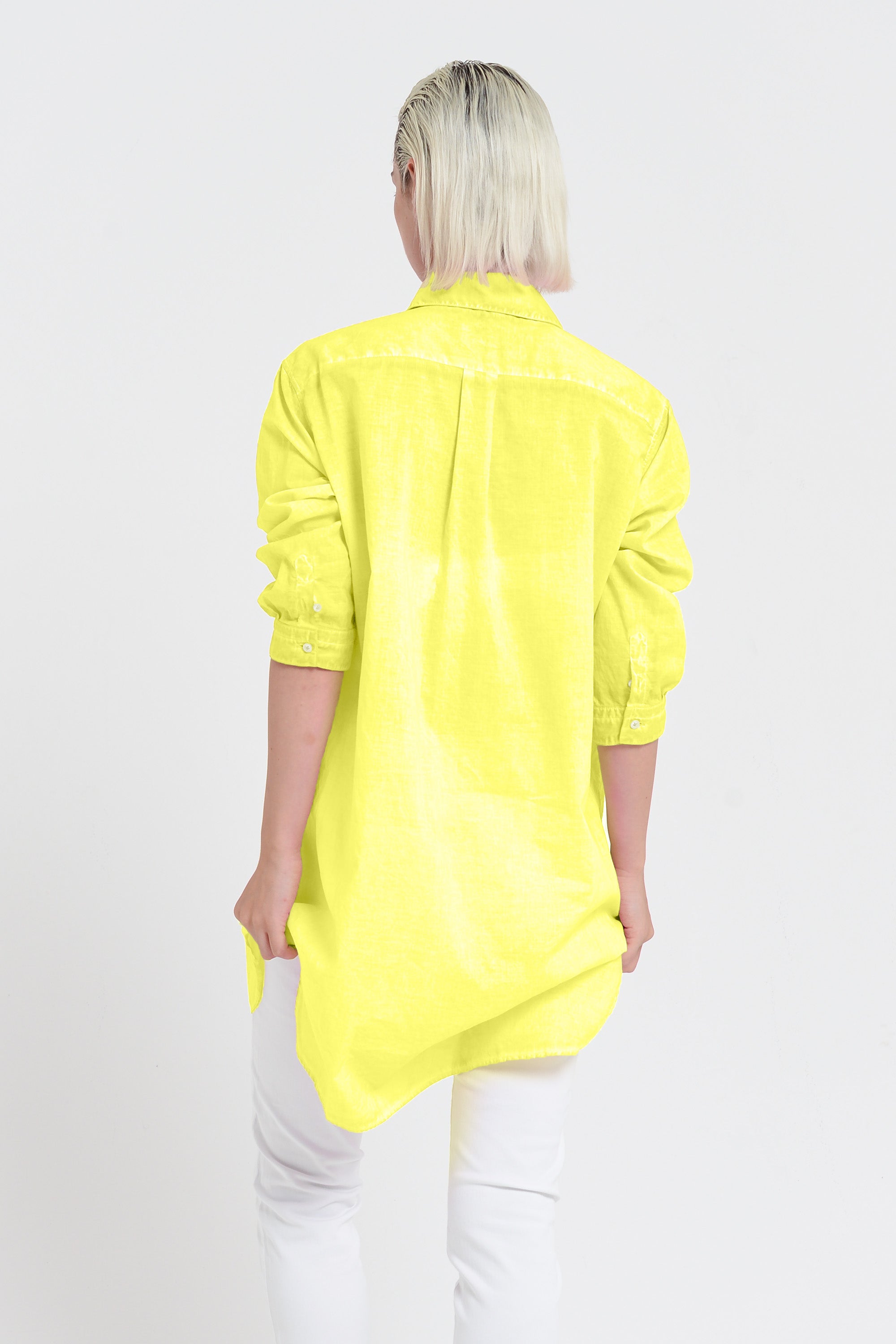 Women's Mini Shirtdress in Cotton Voile - Lime