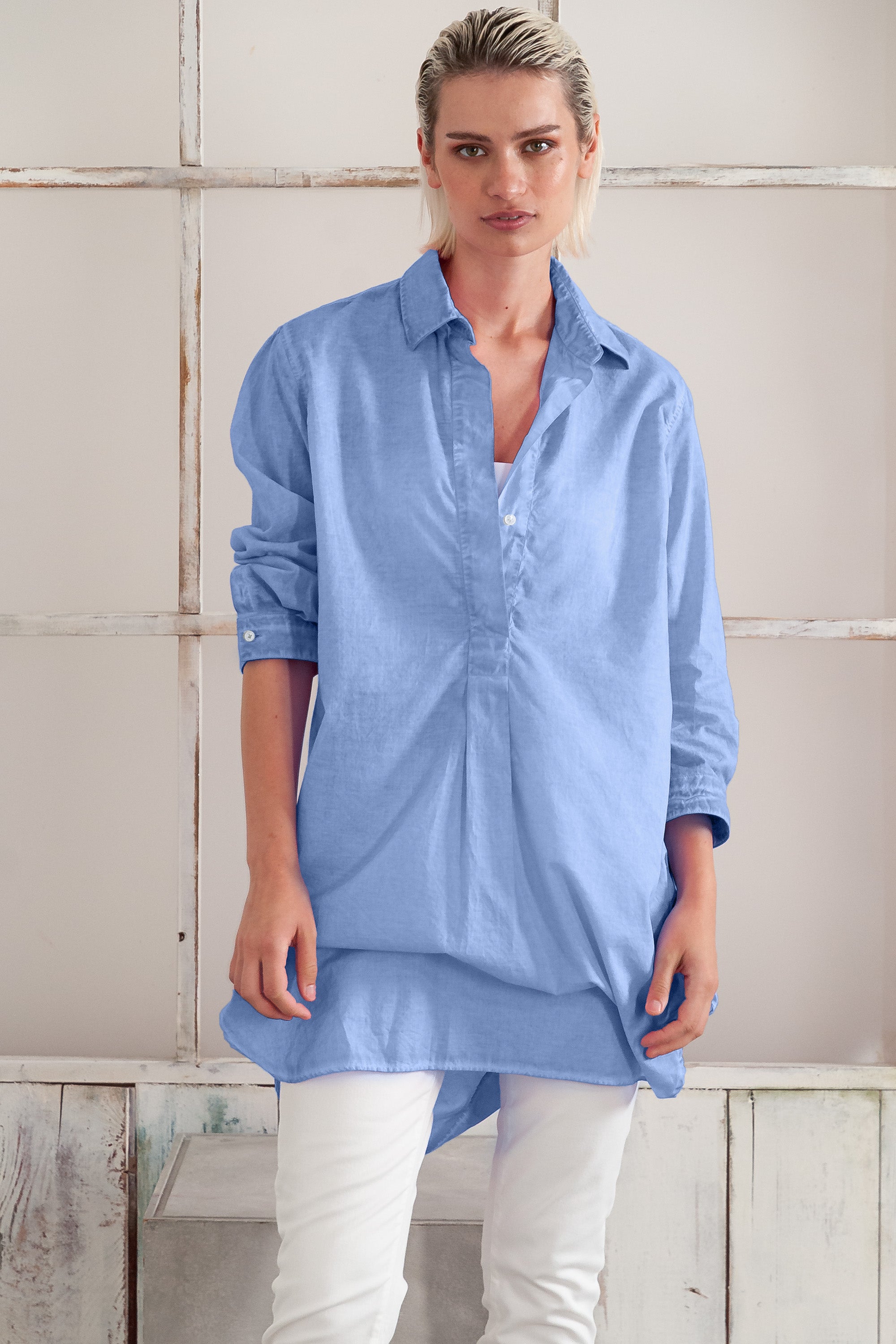 Women's Mini Shirtdress in Cotton Voile - Bay