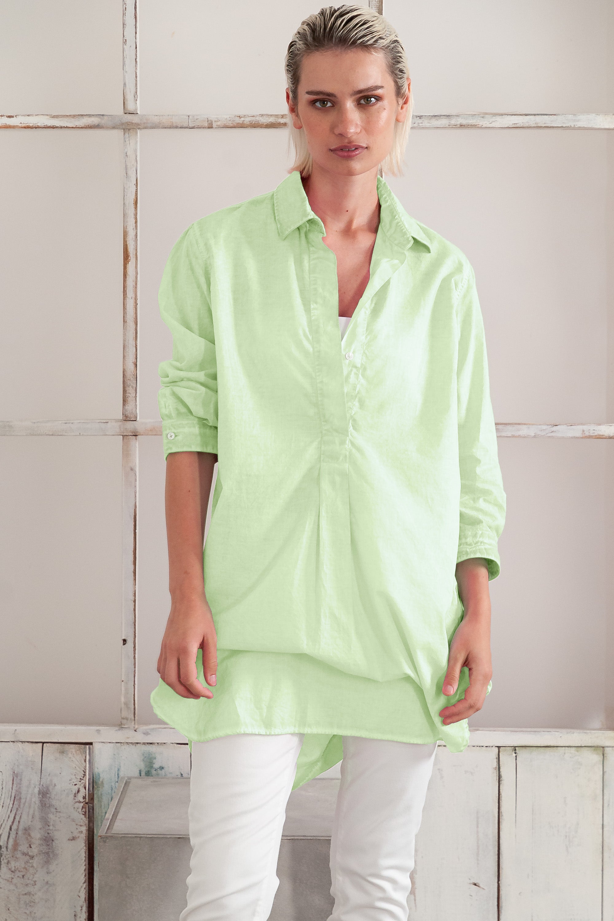 Women's Mini Shirtdress in Cotton Voile - Margarita