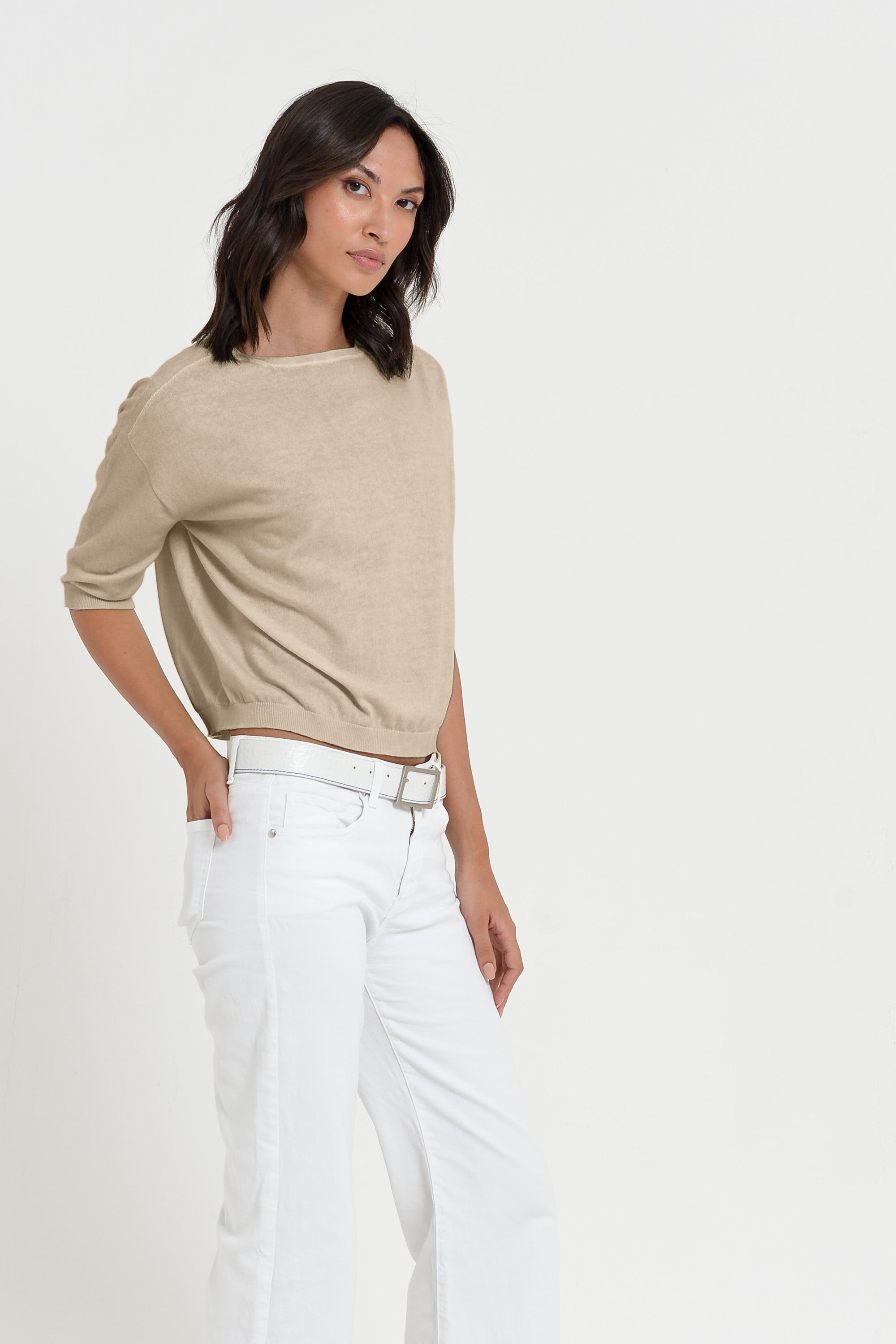 Kriss Knit - Women's Short Sleeve Cropped Sweater - Harbor