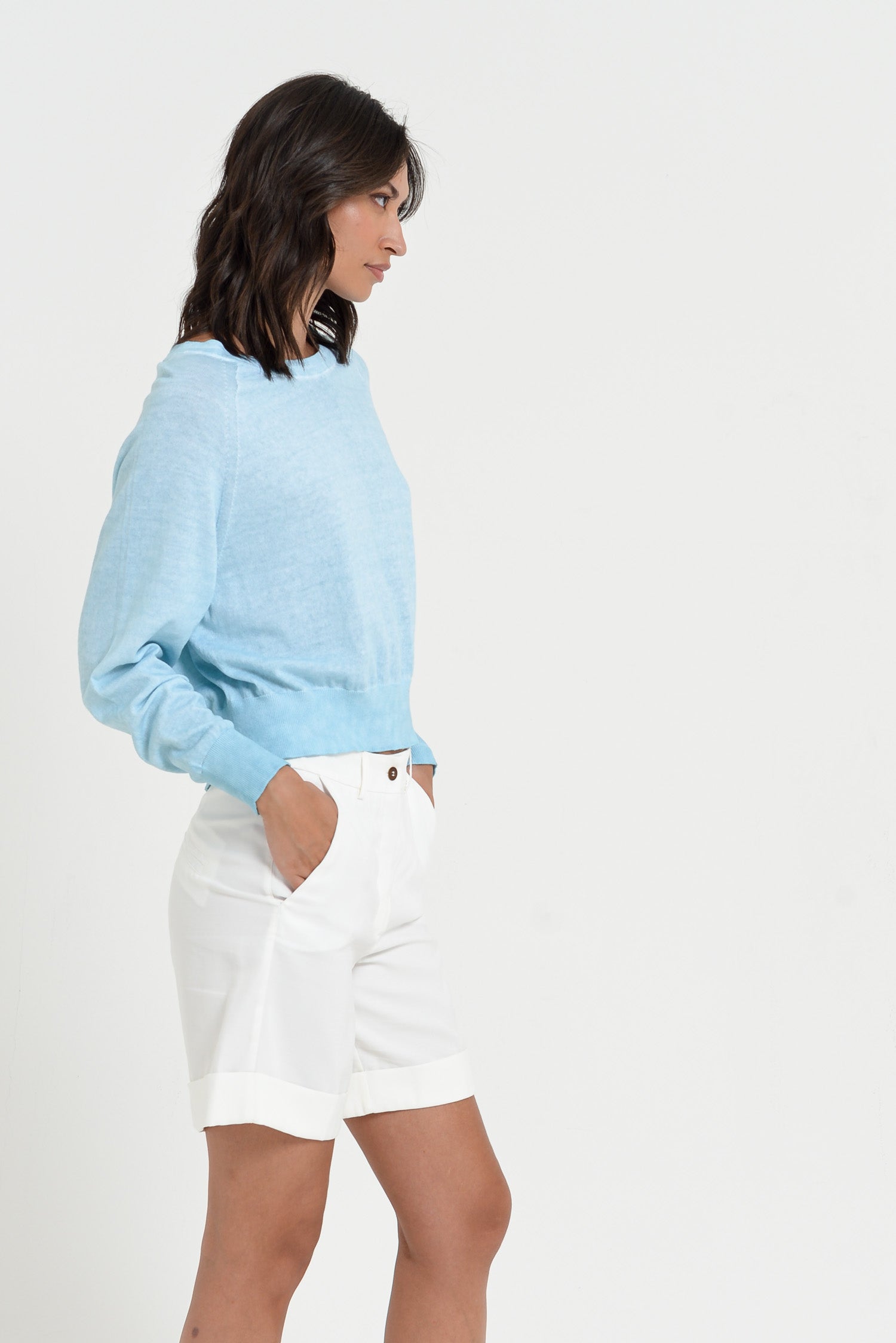 Kim Crewneck - Women's Cropped Cotton Sweater - Bora Bora