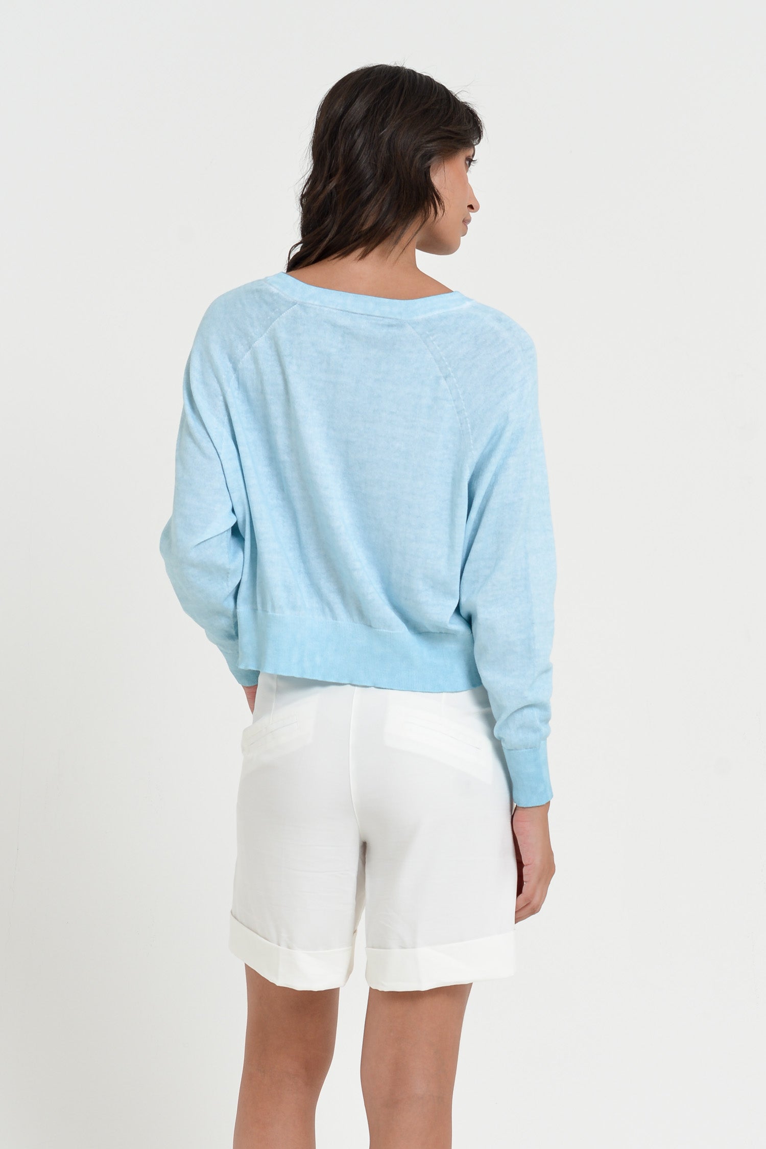 Kim Crewneck - Women's Cropped Cotton Sweater - Bora Bora