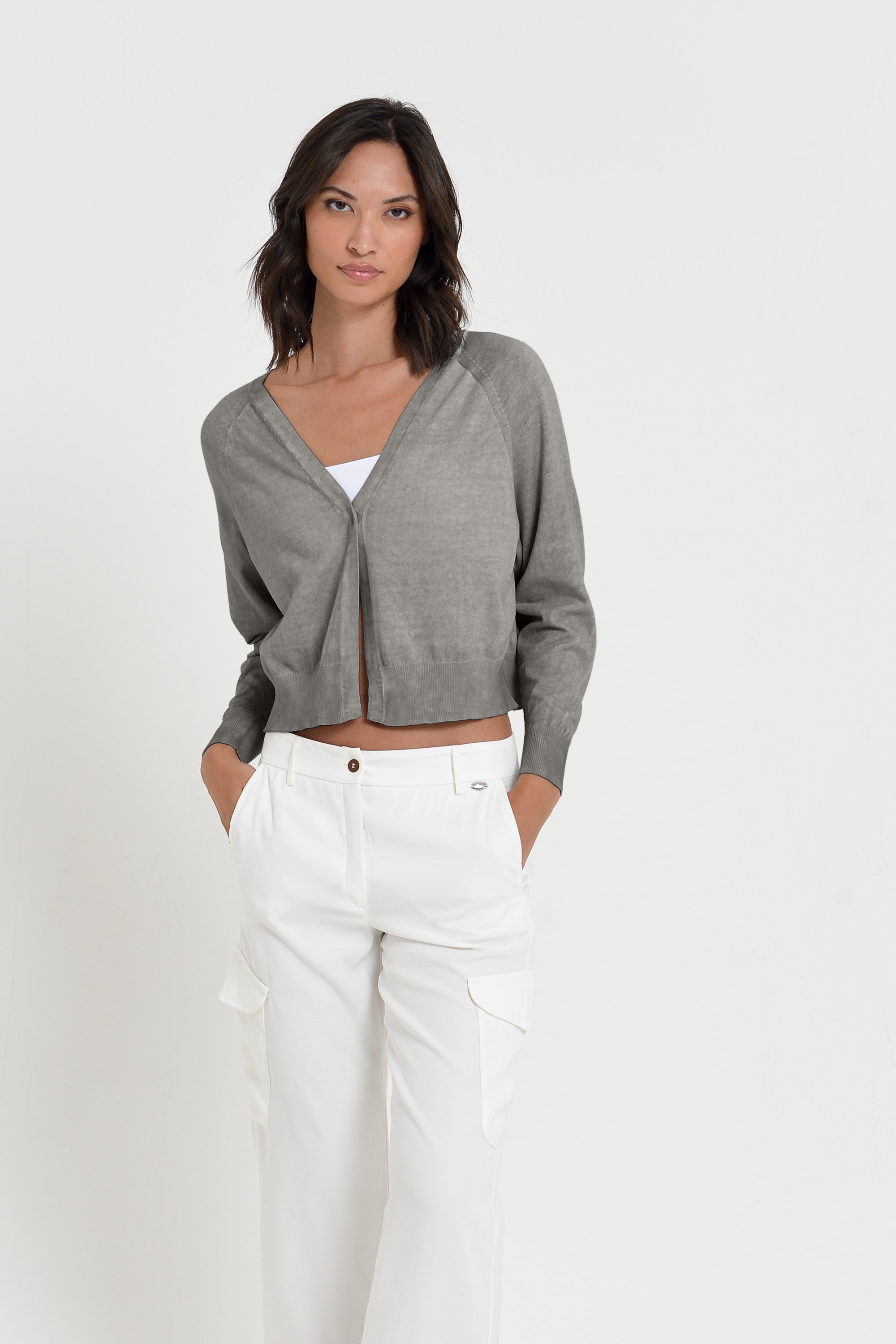 Raven Cardi - Women's Knitted Cotton Cardigan - Dolphin