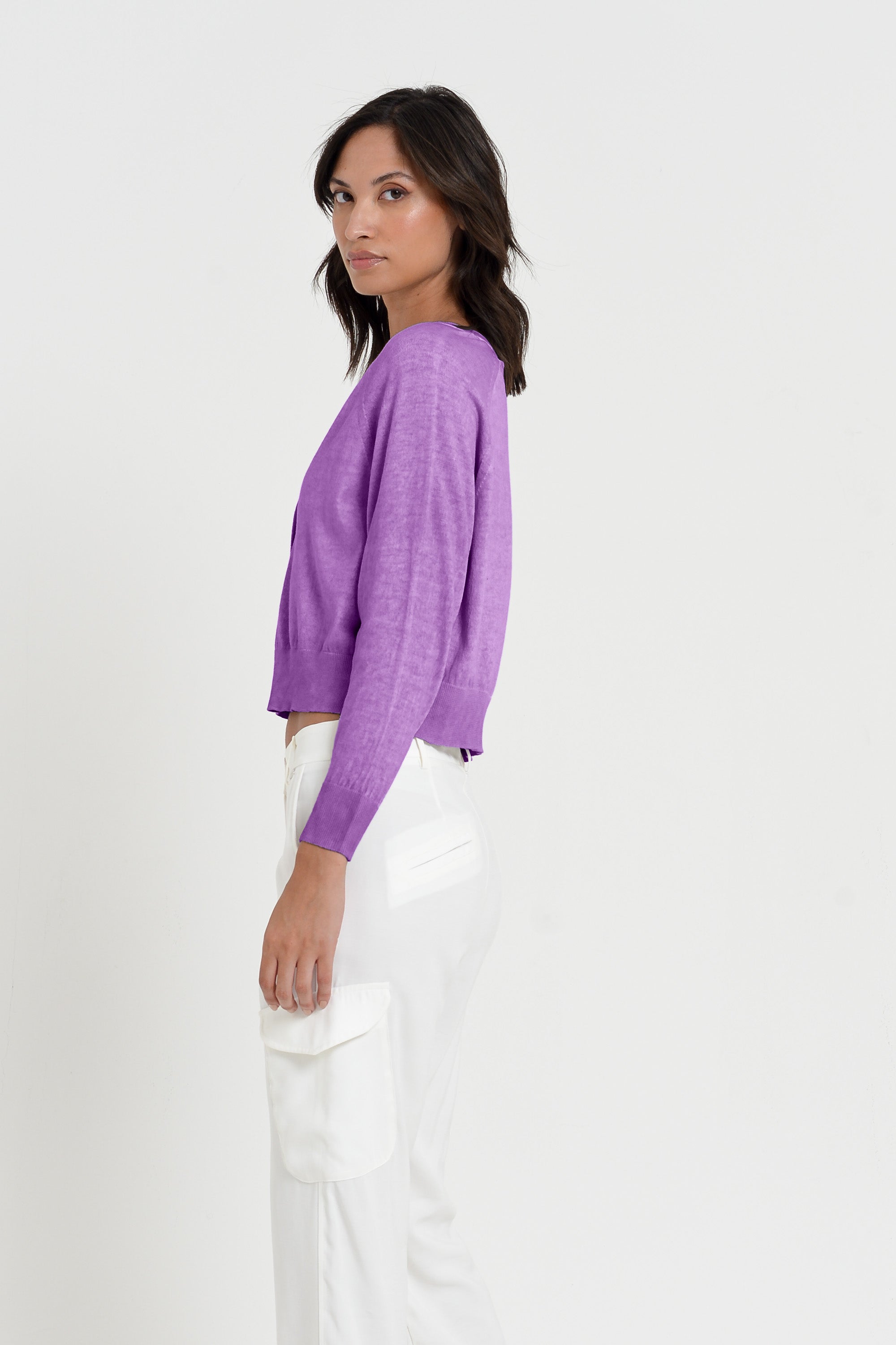 Raven Cardi - Women's Knitted Cotton Cardigan - Morado