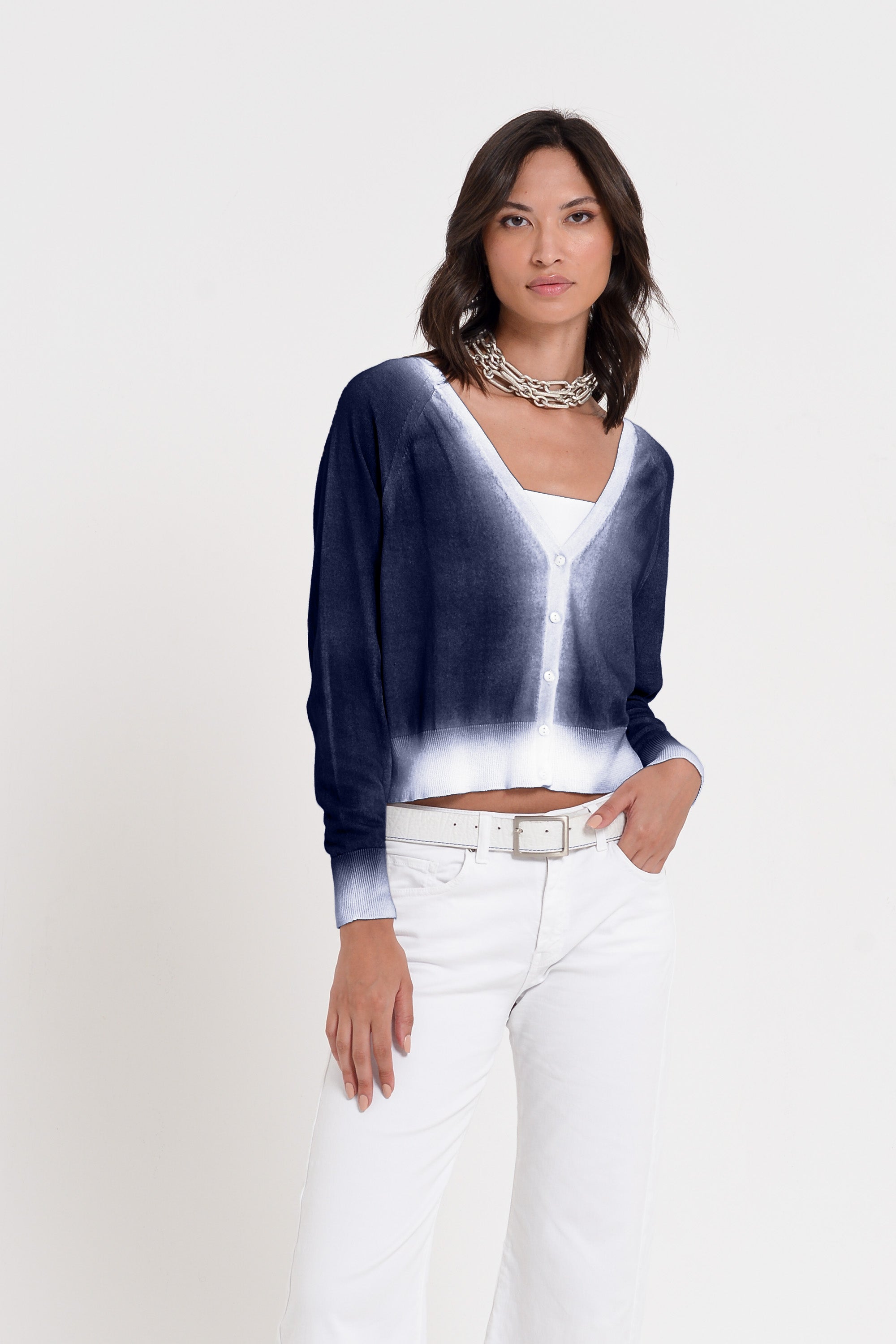 Raven Cardi in Spray Art - Navy