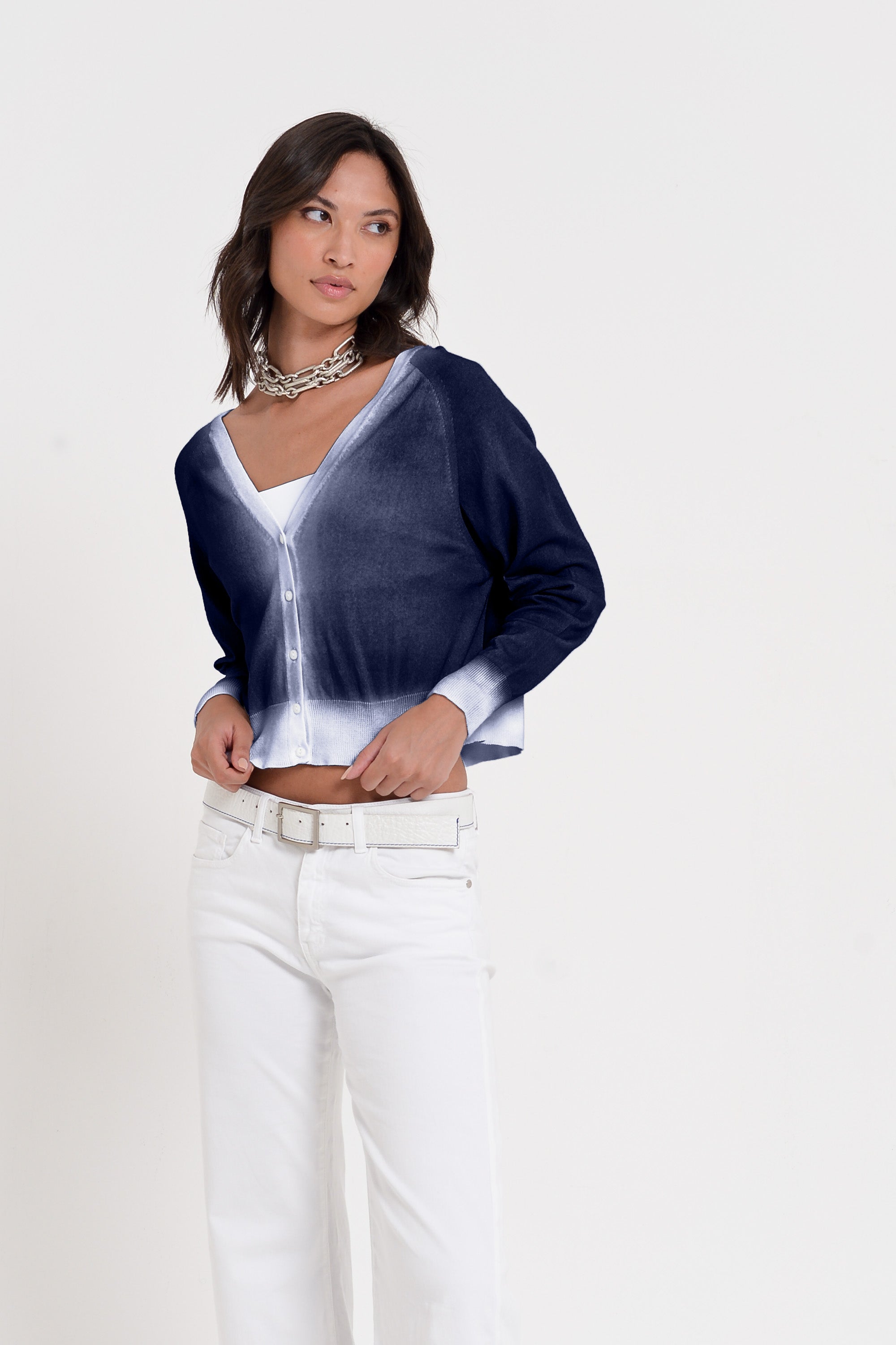 Raven Cardi in Spray Art - Navy