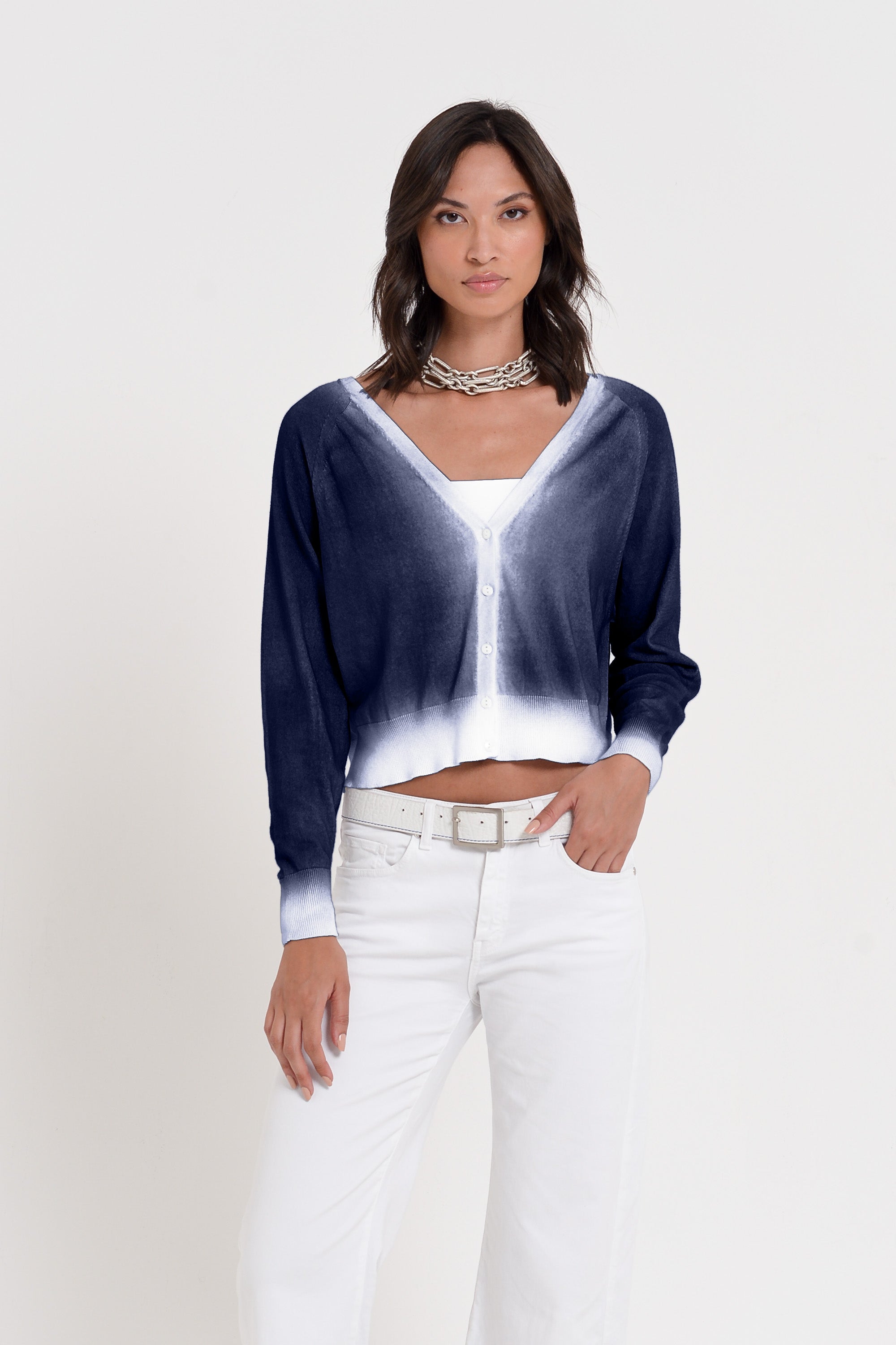 Raven Cardi in Spray Art - Navy