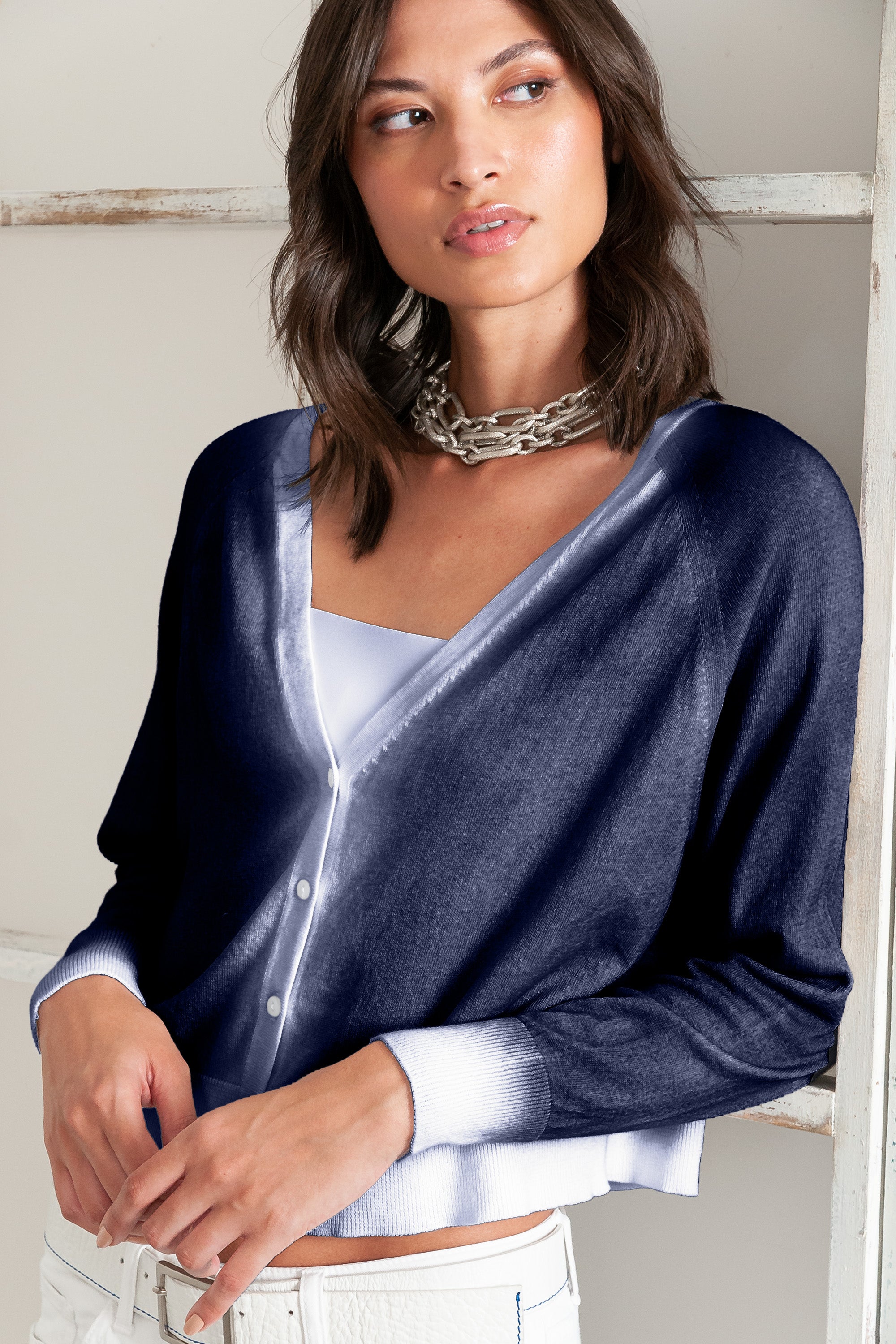 Raven Cardi in Spray Art - Navy