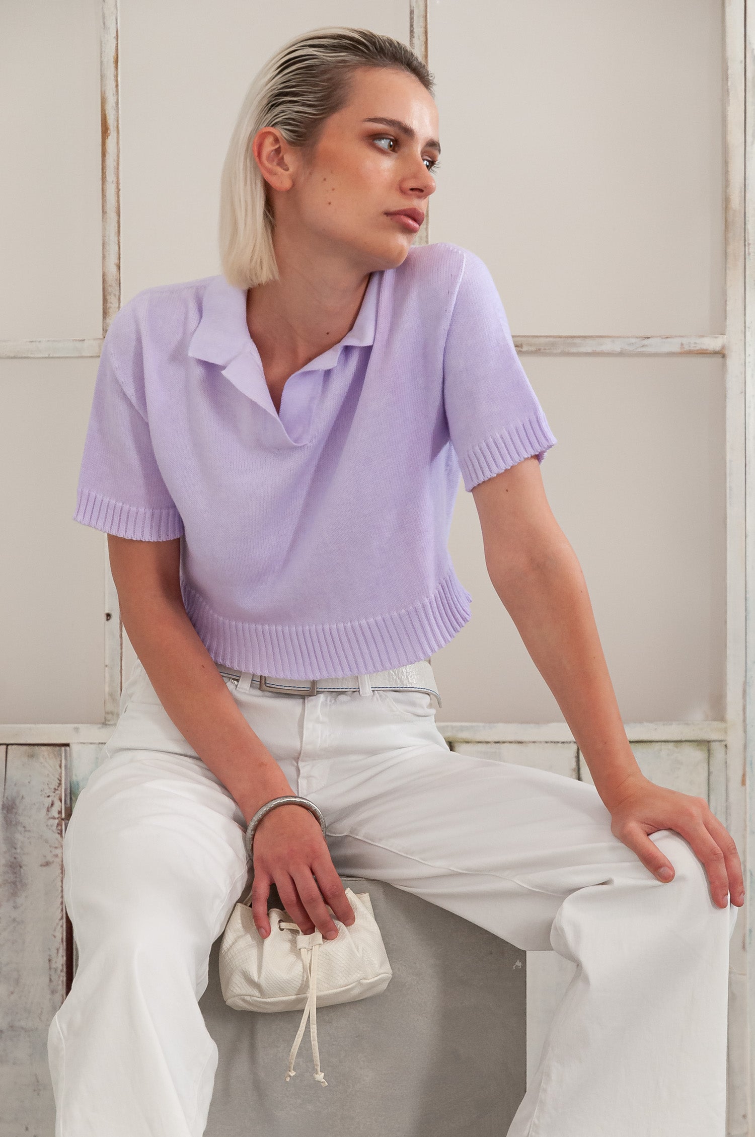 Maya Knit Polo - Women's Cropped Knit Polo - Lilac