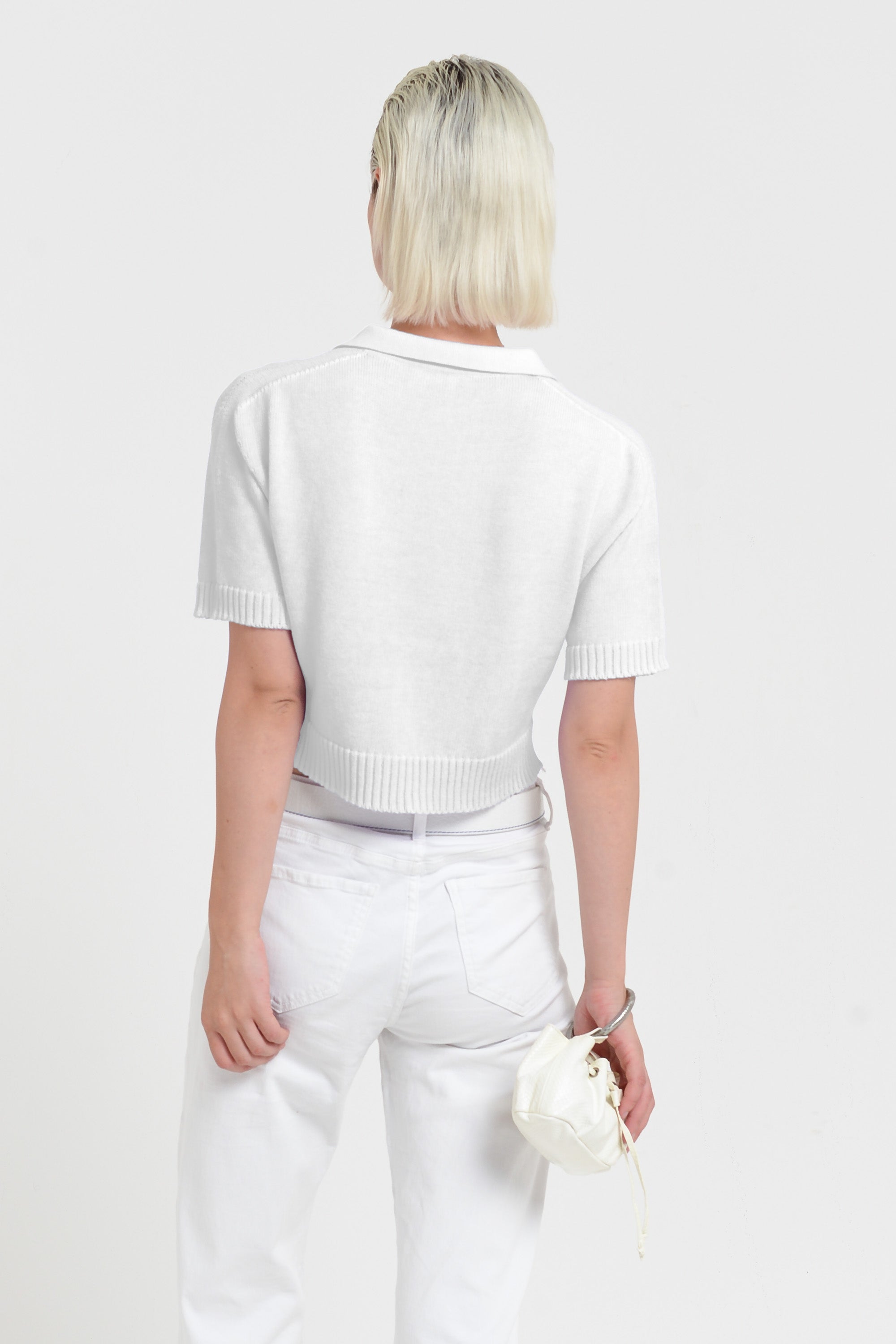 Maya Knit Polo - Women's Cropped Knit Polo - White