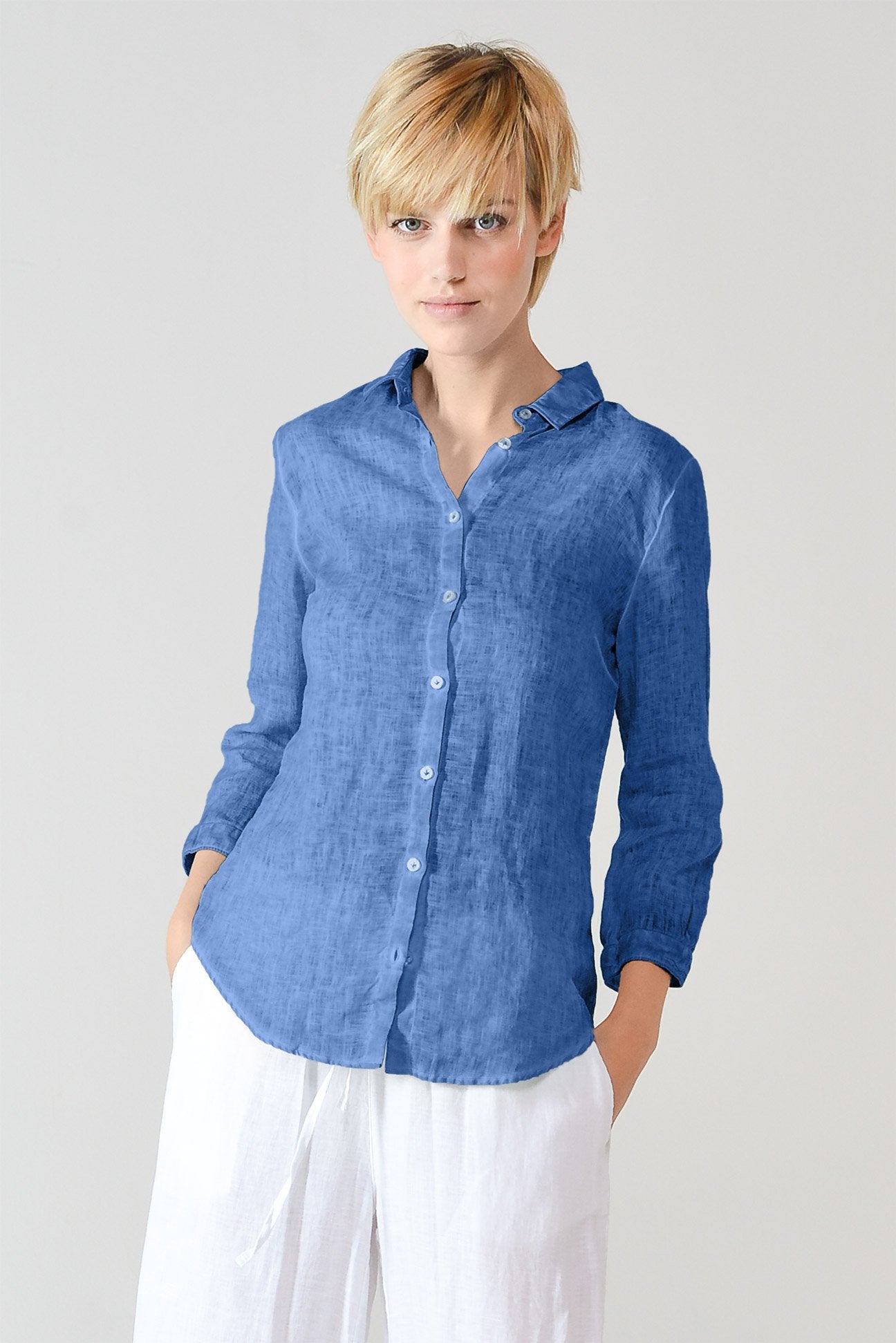 3/4 Sleeve Linen Shirt - Oceano - Shirts