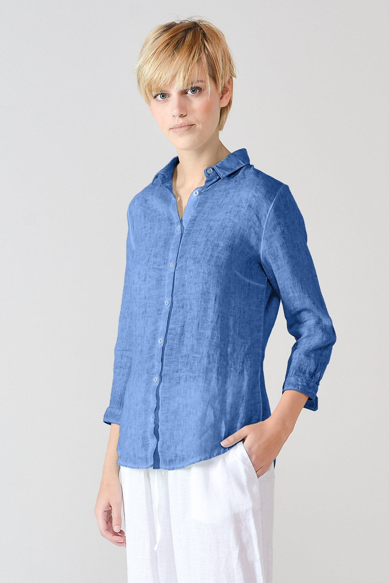 3/4 Sleeve Linen Shirt - Oceano - Shirts