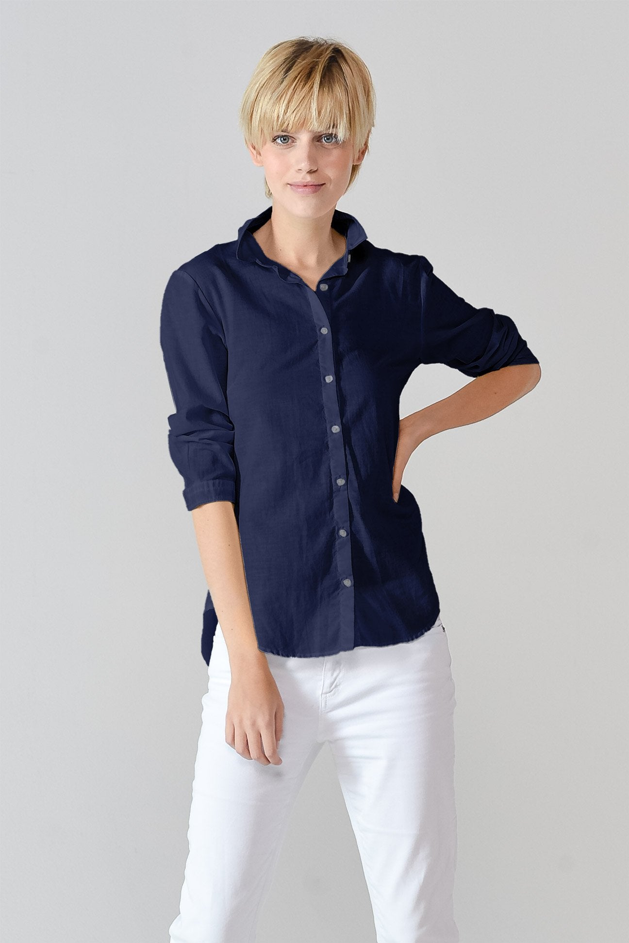 3/4 Sleeve Voile Shirt - Navy - Shirts