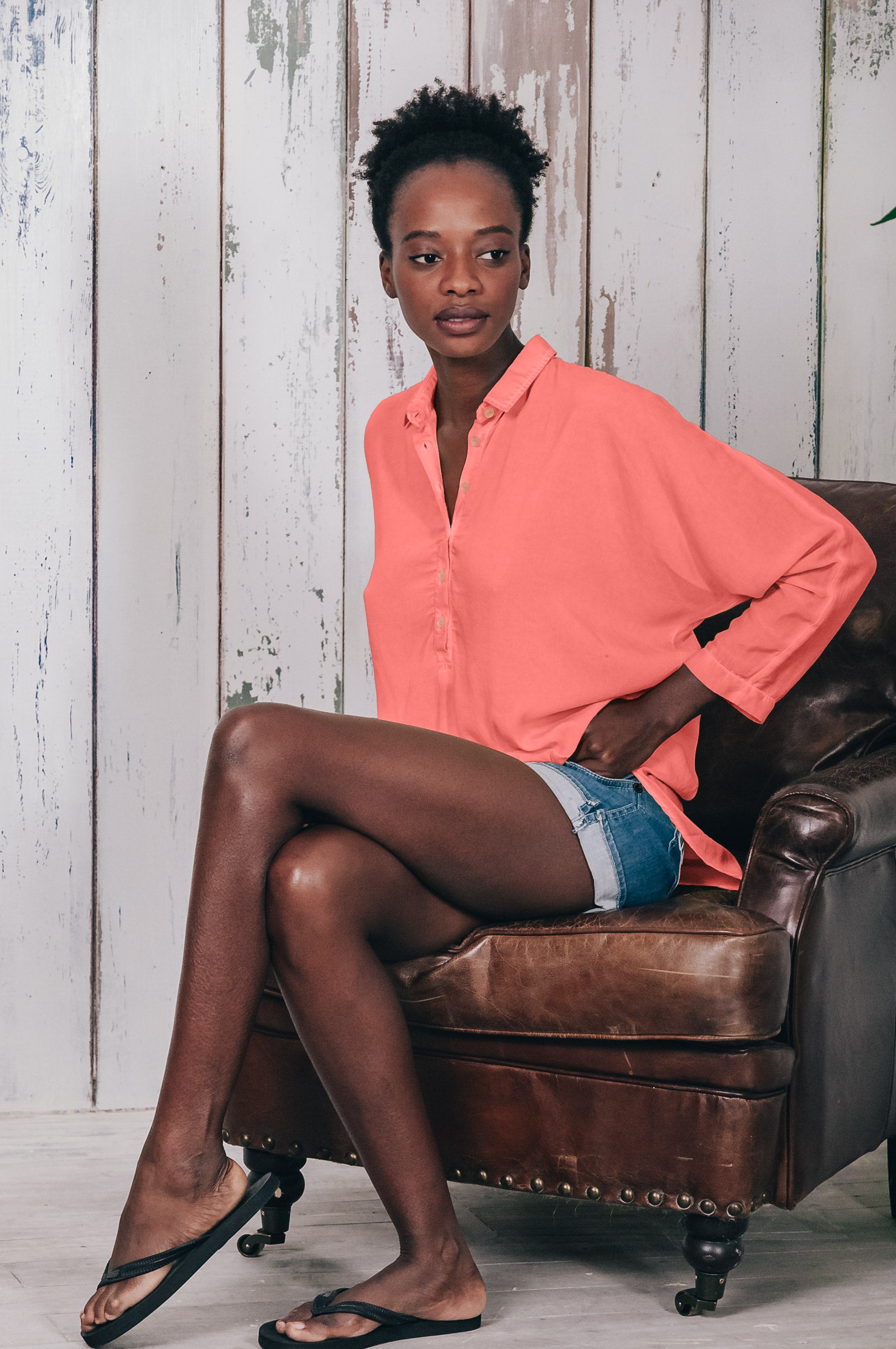 Kimono Polo Shirt - Hibiscus