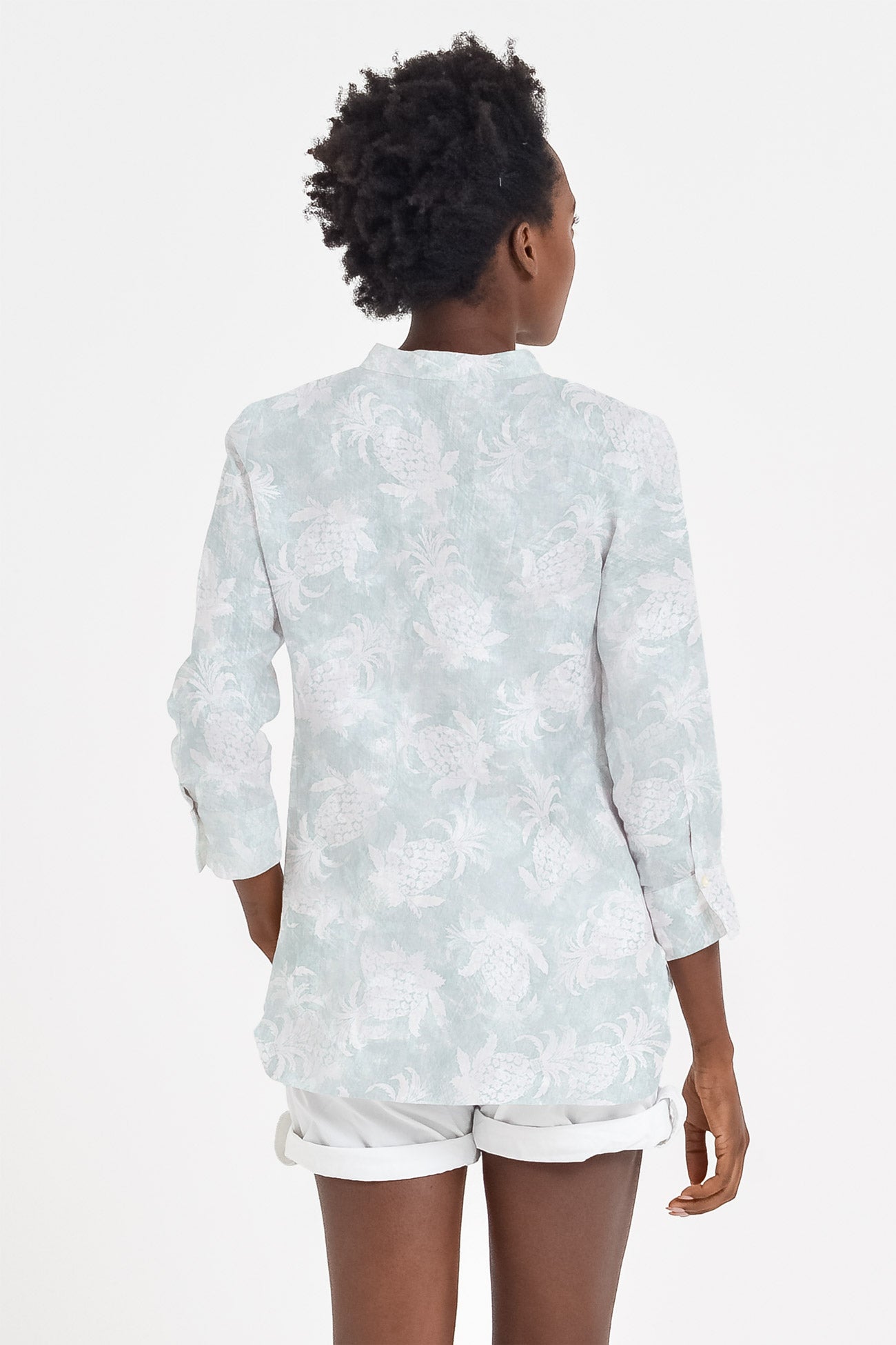 Camicia Asia in Lino Pineapple Print - Anice