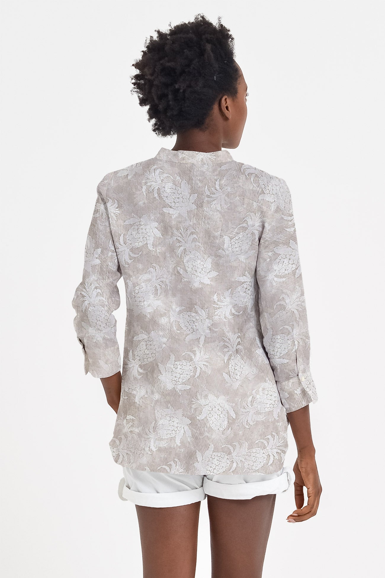 Camicia Asia in Lino Pineapple Print - Canapa