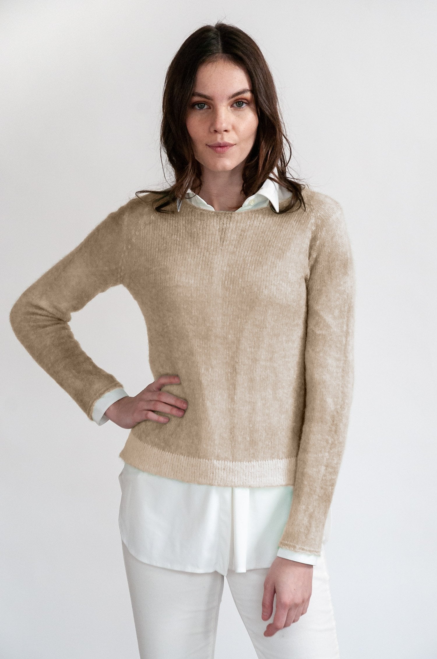 Alpaca Crew Neck Sweater in Wood - Sweaters