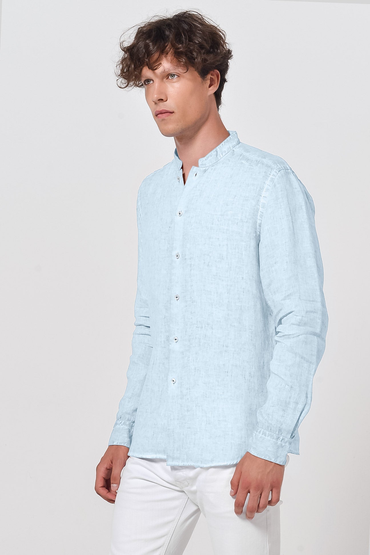 Banded Collar Linen Shirt - Anice - Shirts