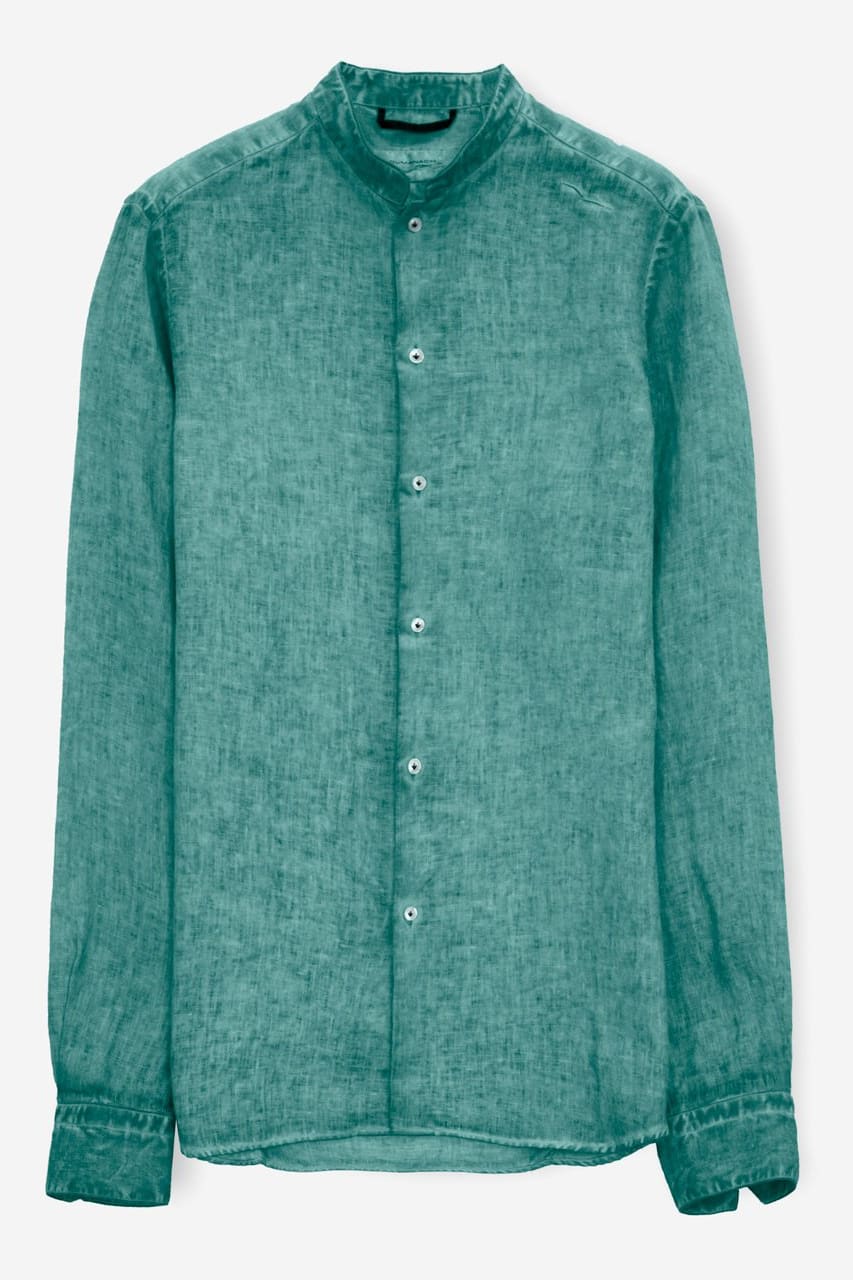 Banded Collar Linen Shirt - Bahama - Shirts