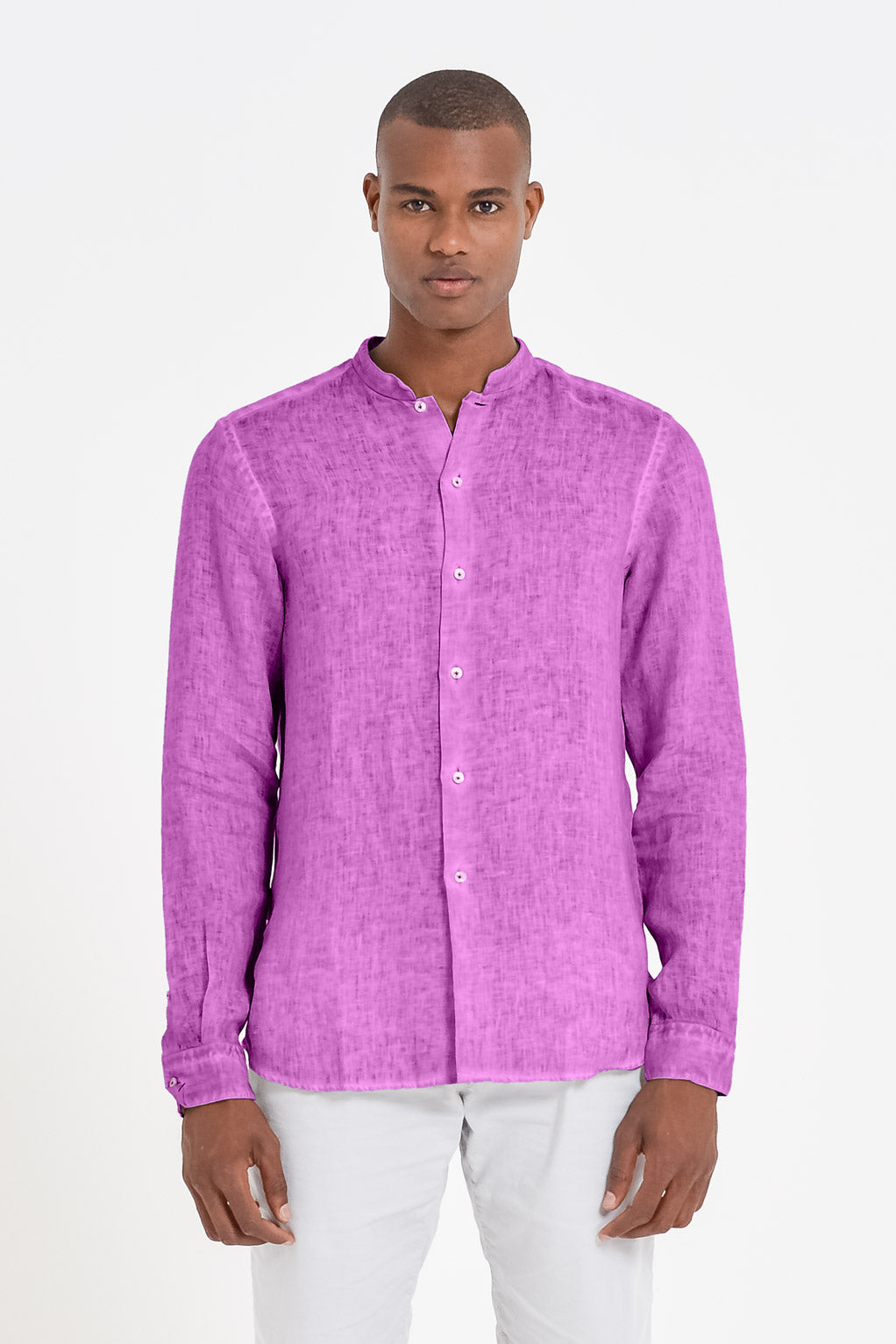 Banded Collar Linen Shirt - Bouganvillea - Shirts