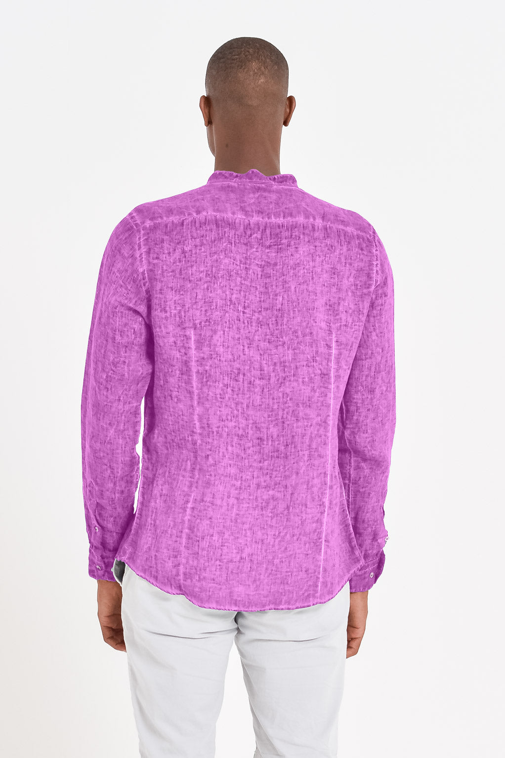 Banded Collar Linen Shirt - Bouganvillea - Shirts