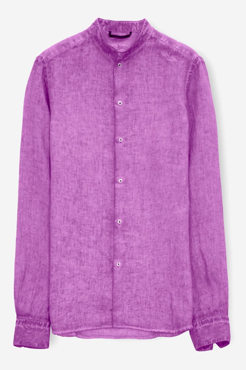 Banded Collar Linen Shirt - Bouganvillea - Shirts